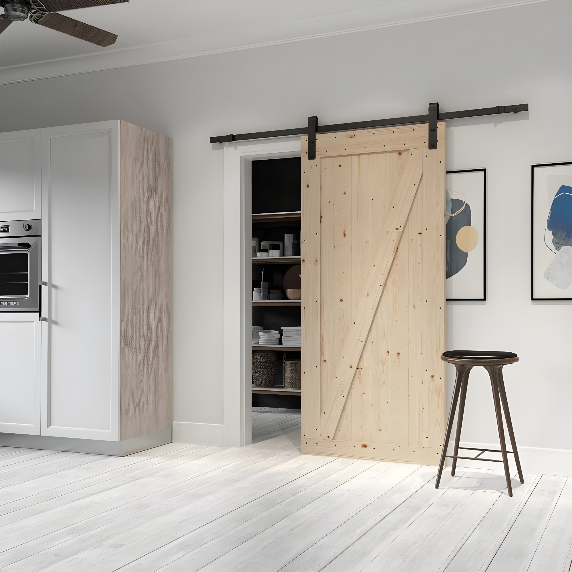 Rustic Canadian Hemlock 84" Unfinished Barn Door Kit with Black Hardware