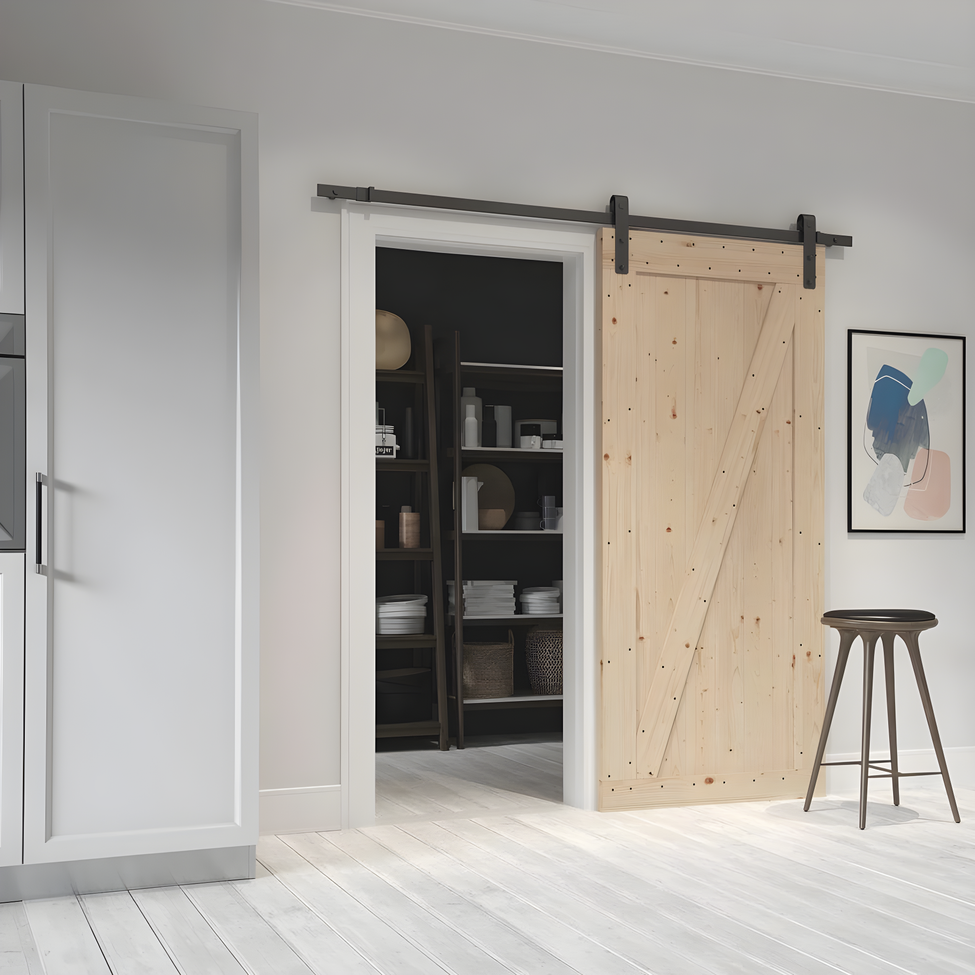 Rustic Canadian Hemlock 84" Unfinished Barn Door Kit with Black Hardware