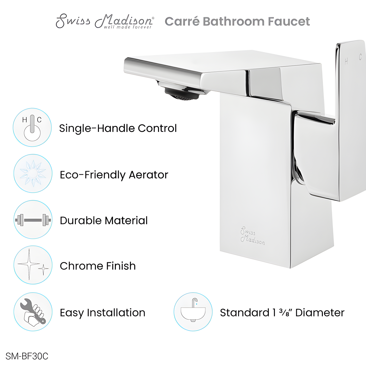 Carre Single Hole, Single-Handle, Bathroom Faucet