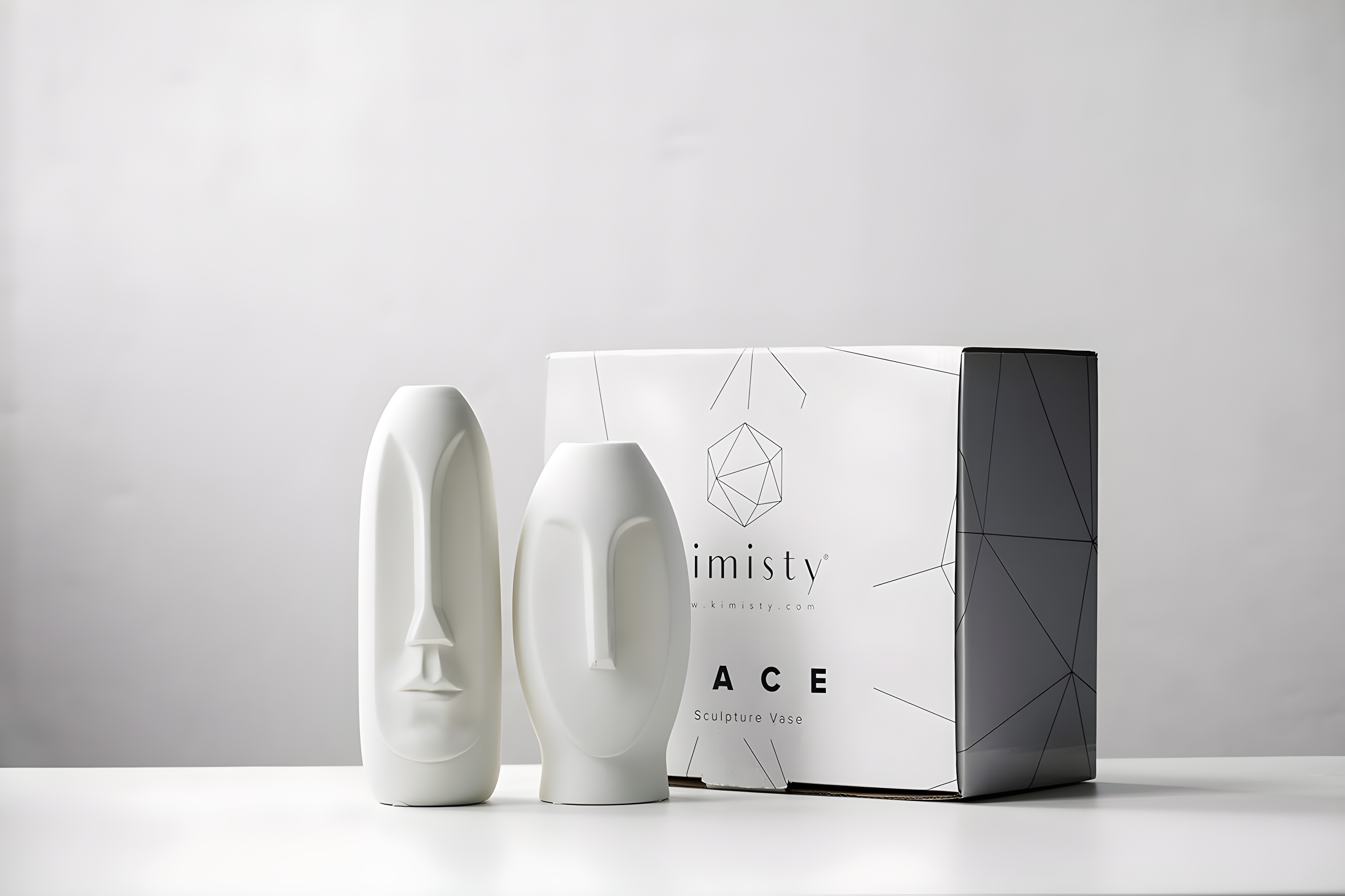 Face Vase Set of 2 - White Modern Vase. Ceramic Statue Human Face Vase Decor and Sculpture Decor