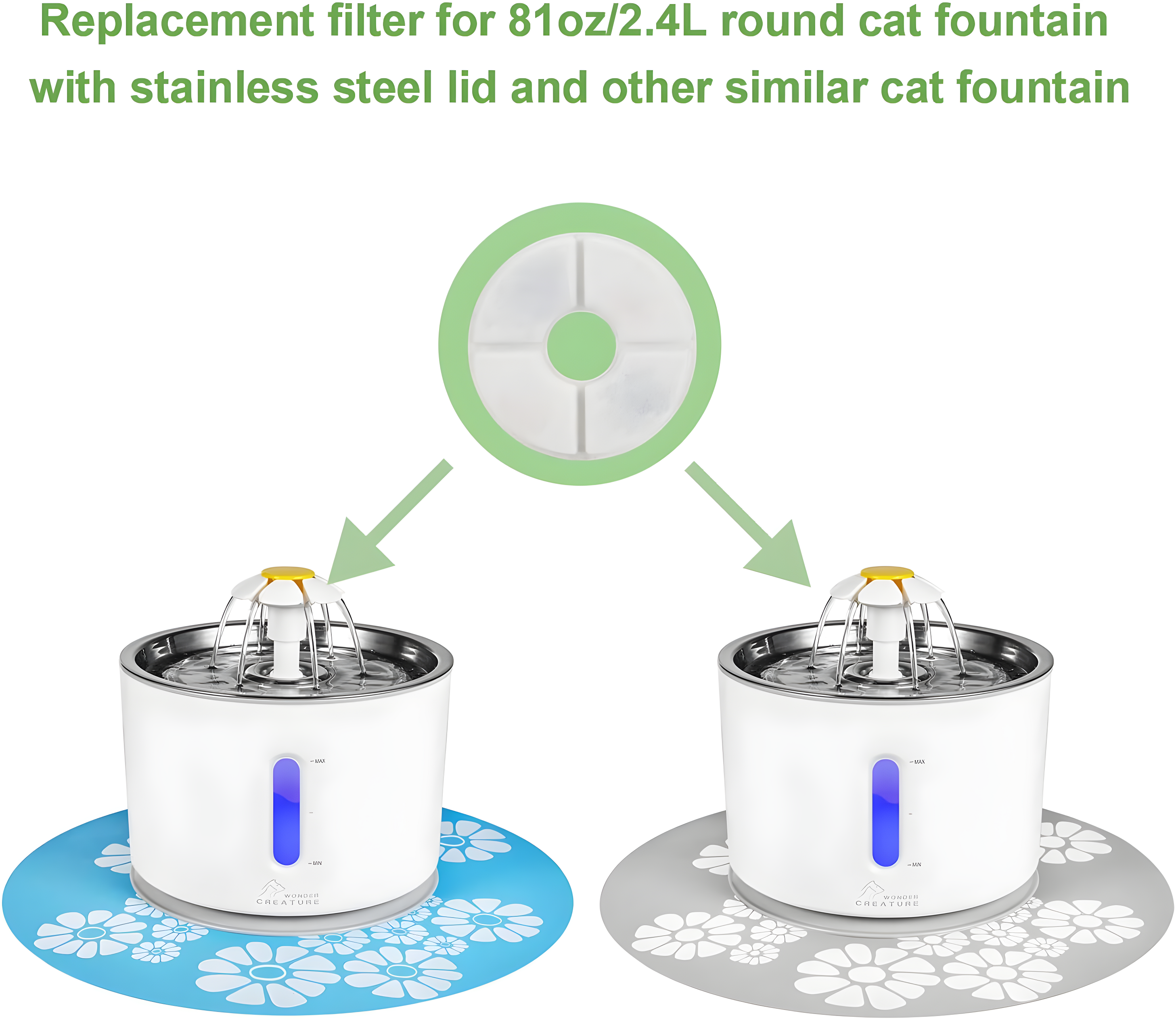 Wonder Creature Cat Water Fountain Replacement Filter for Stainless Steel Top Fountain, 6 Carbon Filters Pack, Cat Fountain Pet Water Fountain Activated Carbon Filter