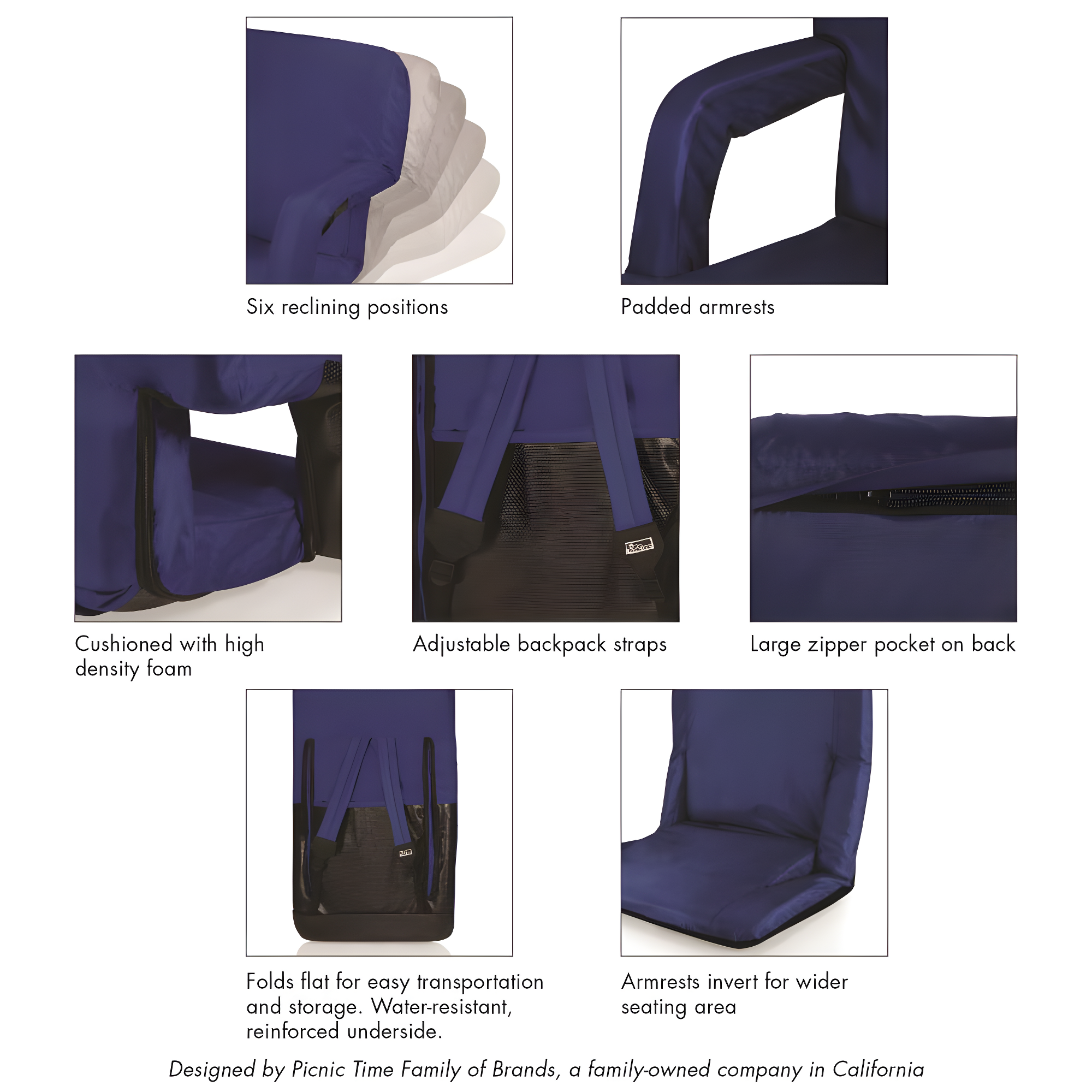 ONIVA™ Ventura Reclining Bleacher Seat with Armrests and Back Support