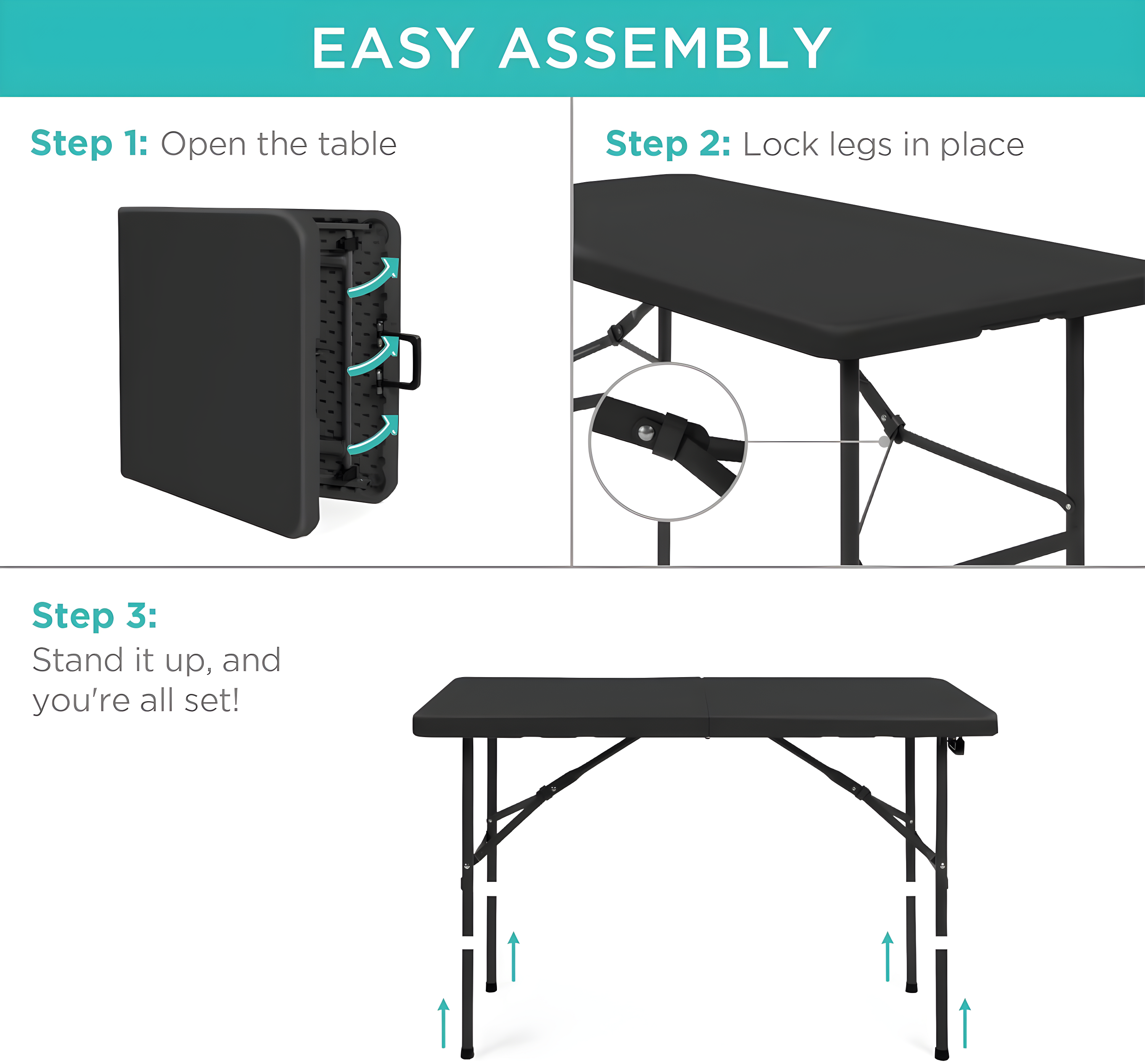 Best Choice Products Plastic Folding Table, Indoor Outdoor Heavy Duty Portable w/ Handle, Lock for Picnic