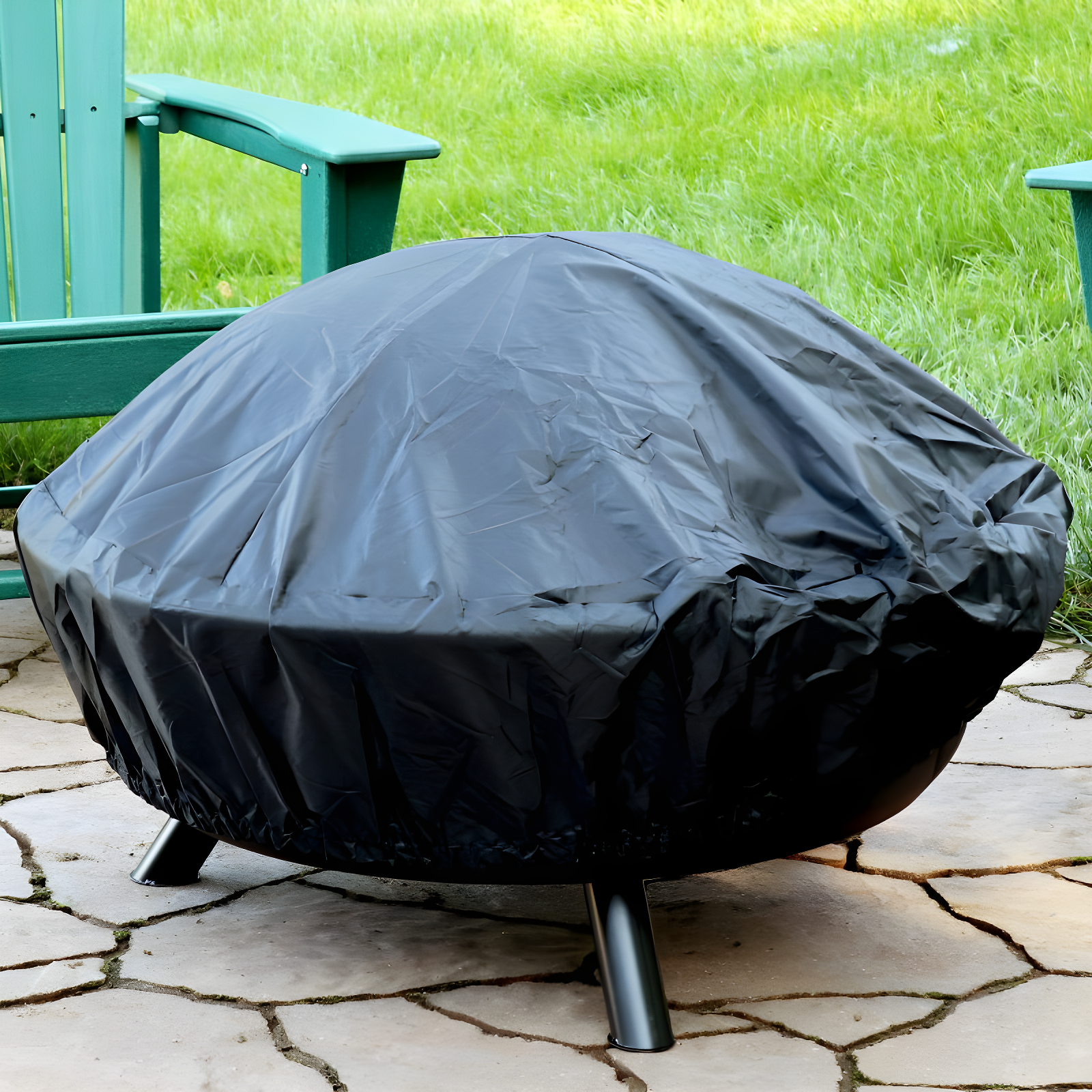 Sunnydaze Outdoor Camping or Backyard Round Crossweave Cut Out Fire Pit with Spark Screen, Log Poker, and Cover - 36"