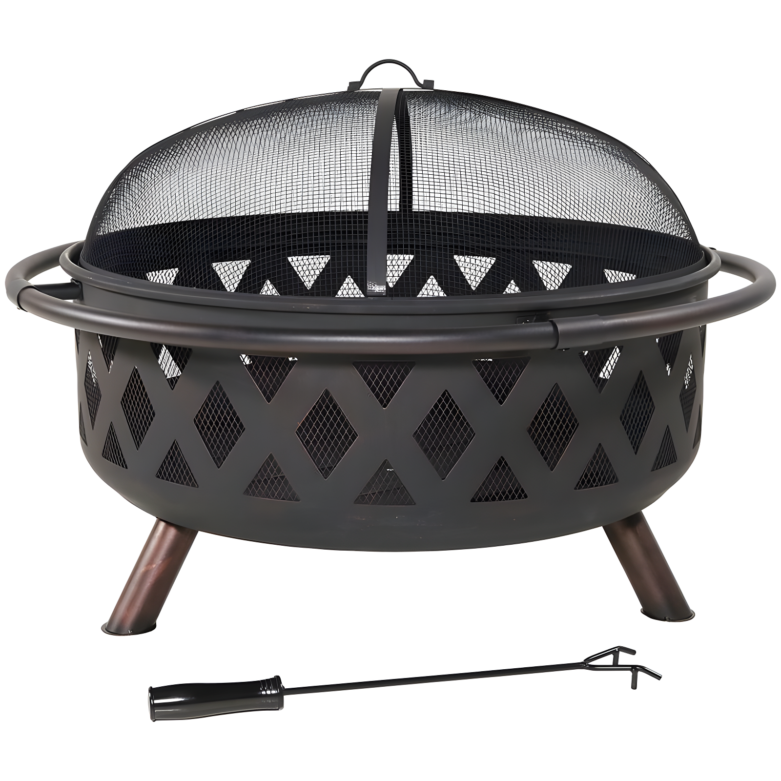 Sunnydaze Outdoor Camping or Backyard Round Crossweave Cut Out Fire Pit with Spark Screen, Log Poker, and Cover - 36"