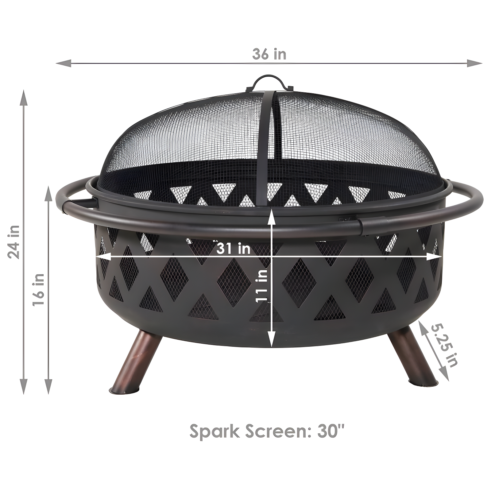 Sunnydaze Outdoor Camping or Backyard Round Crossweave Cut Out Fire Pit with Spark Screen, Log Poker, and Cover - 36"