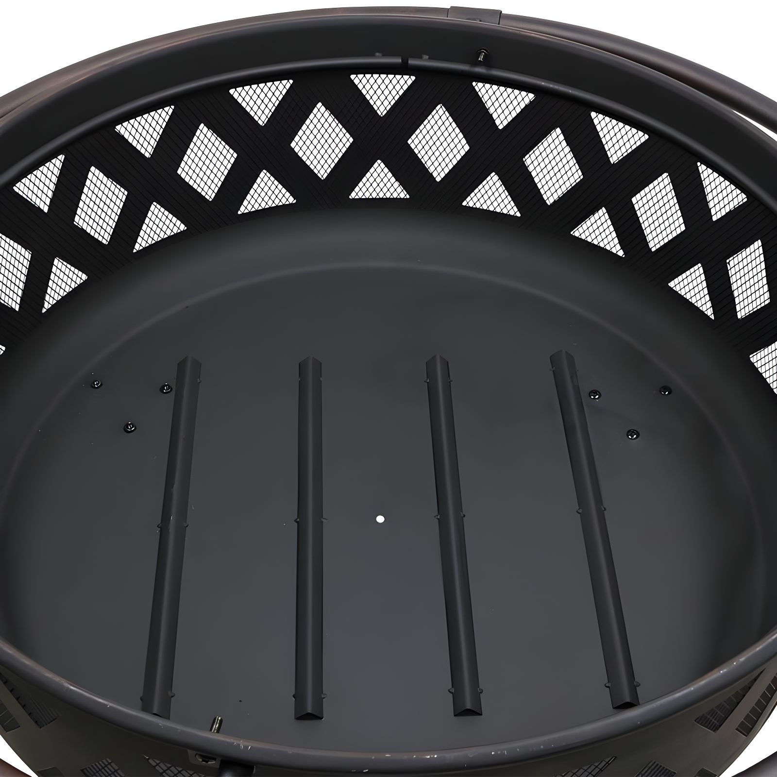 Sunnydaze Outdoor Camping or Backyard Round Crossweave Cut Out Fire Pit with Spark Screen, Log Poker, and Cover - 36"