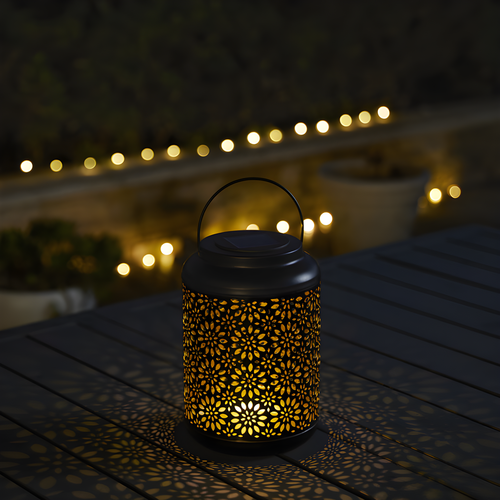 8.75" H Metal Wire Solar Powered Outdoor Hanging Lantern