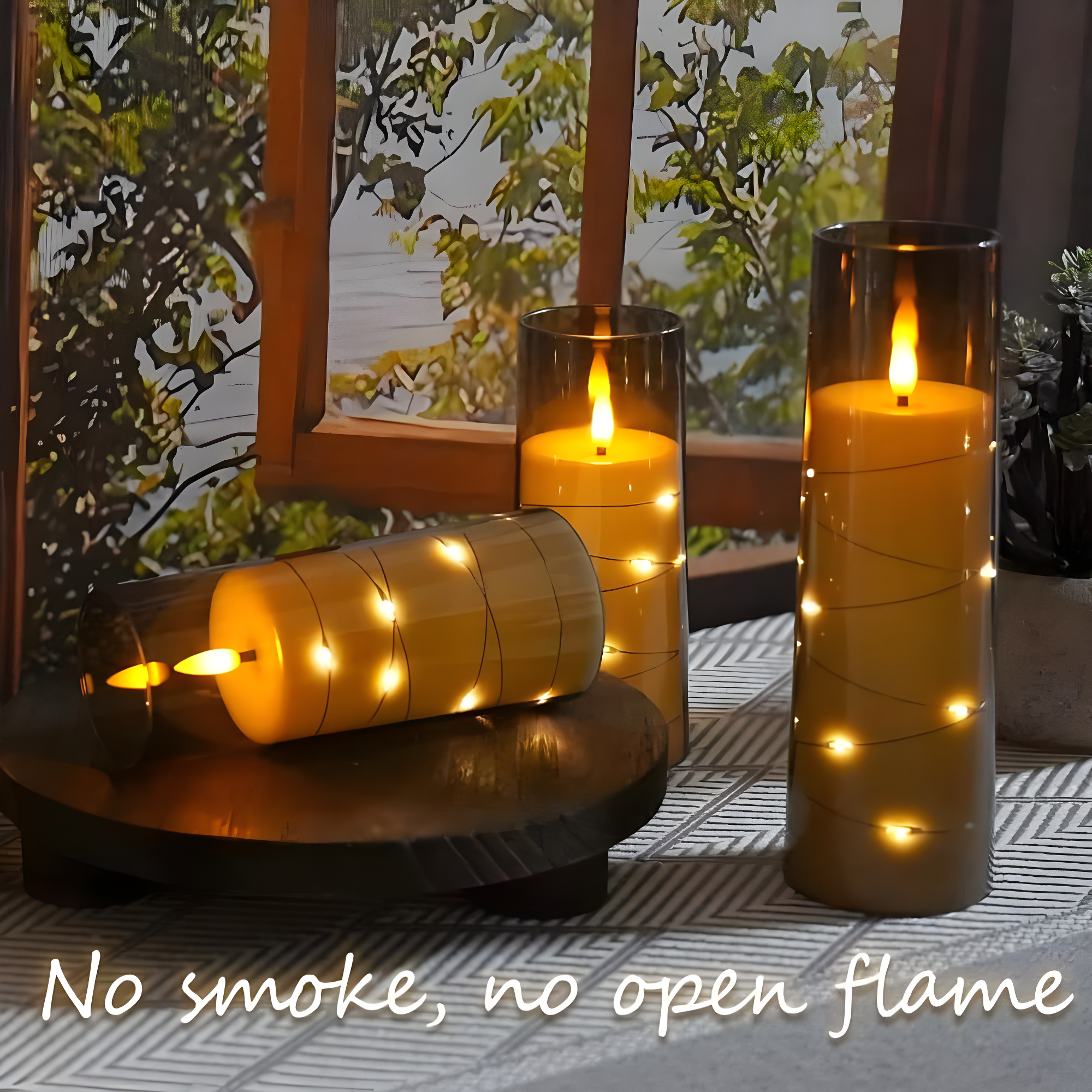 Raycare Flameless LED Candles with Embedded Star String, 9 Pcs Battery Operated Acrylic Pillar Candles with Timer and Remote, Flickering for Romantic Ambiance and Home Decoration (Grey)