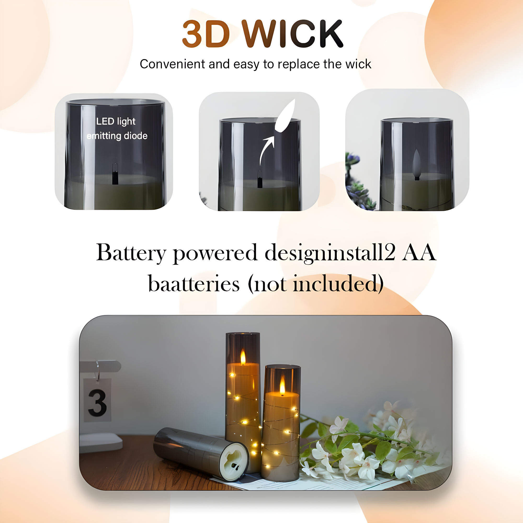Raycare Flameless LED Candles with Embedded Star String, 9 Pcs Battery Operated Acrylic Pillar Candles with Timer and Remote, Flickering for Romantic Ambiance and Home Decoration (Grey)