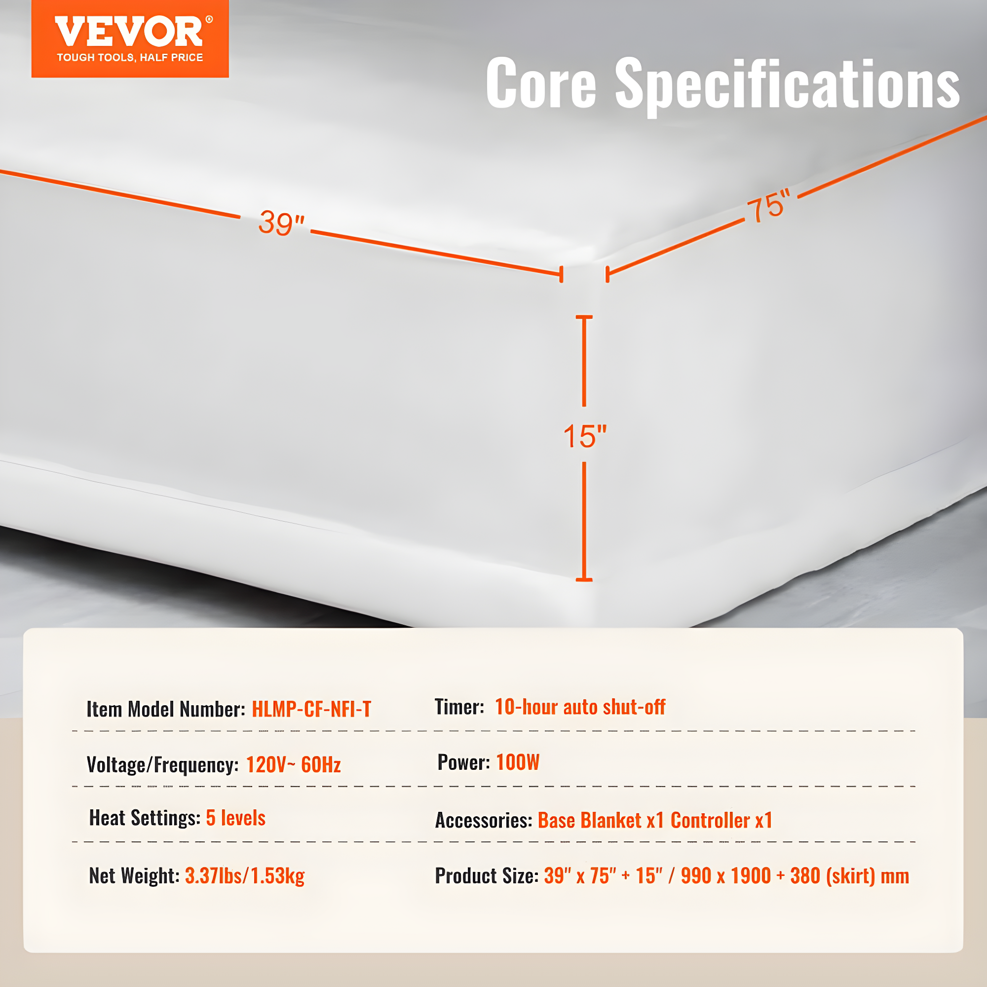 VEVOR Heated Mattress Pad Full Electric Warmer Coral Fleece Auto Off