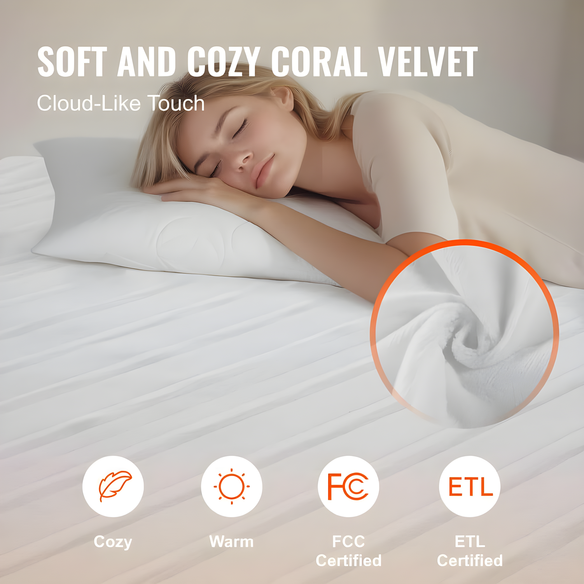 VEVOR Heated Mattress Pad Full Electric Warmer Coral Fleece Auto Off