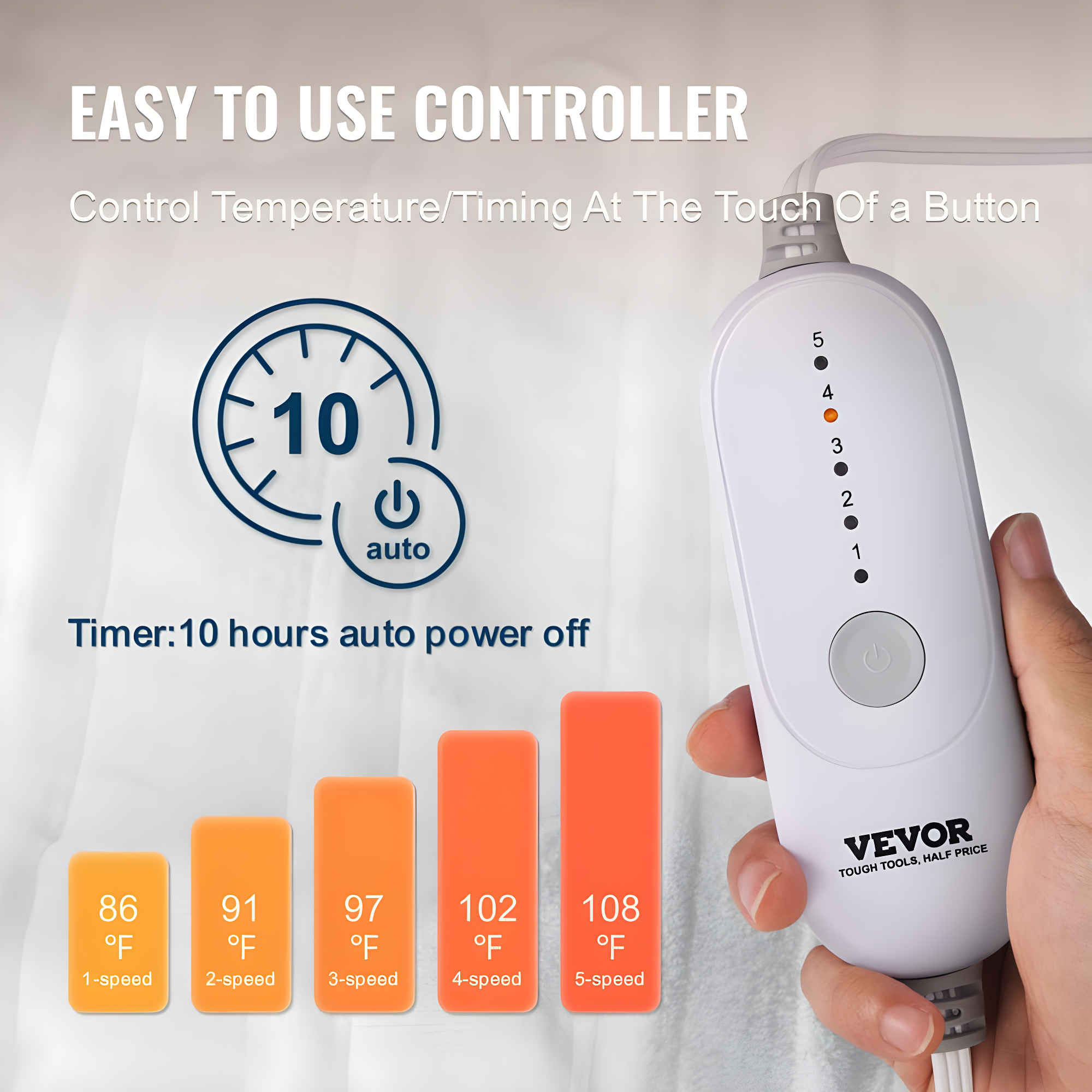 VEVOR Heated Mattress Pad Full Electric Warmer Coral Fleece Auto Off