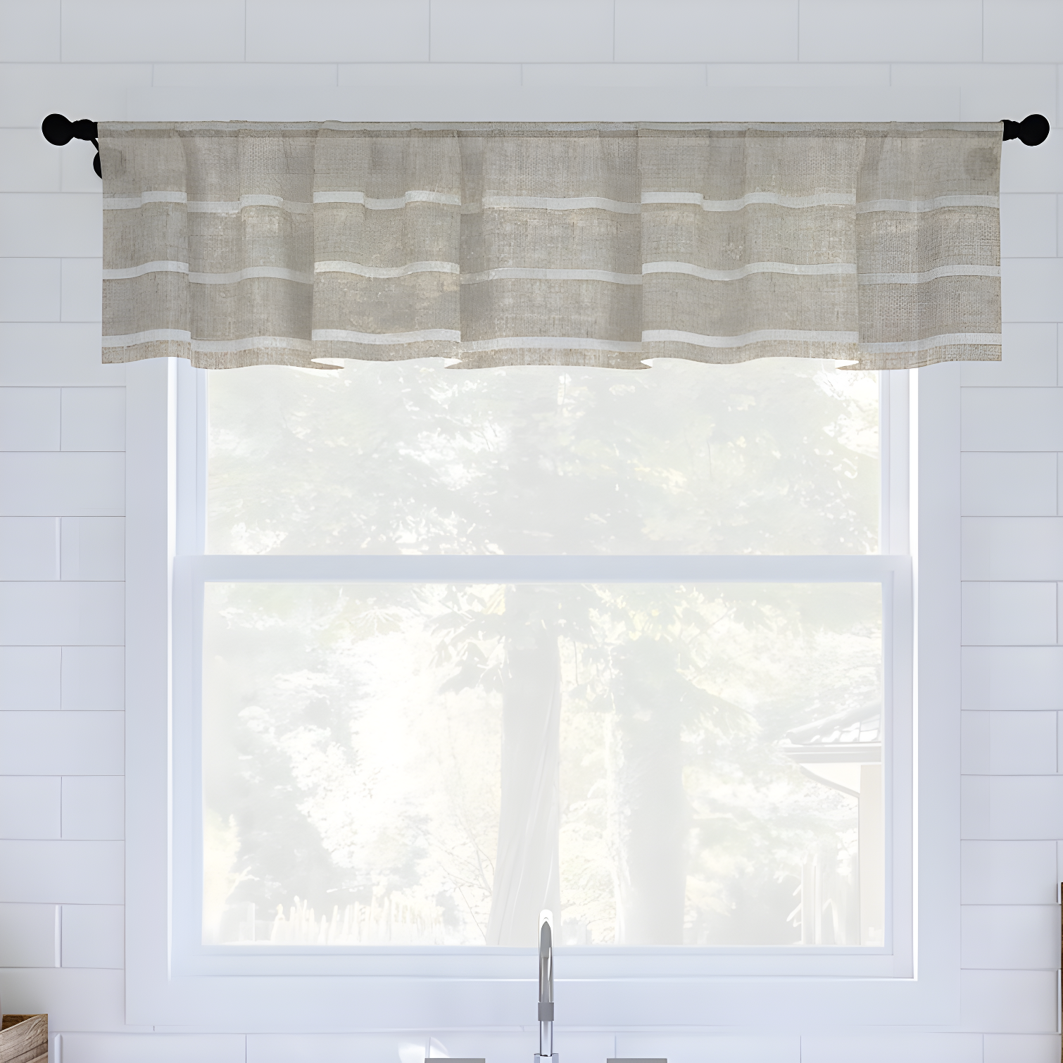 Clean Window Aso Twill Stripe Linen Blend Sheer Rod Pocket Kitchen Curtain Valance