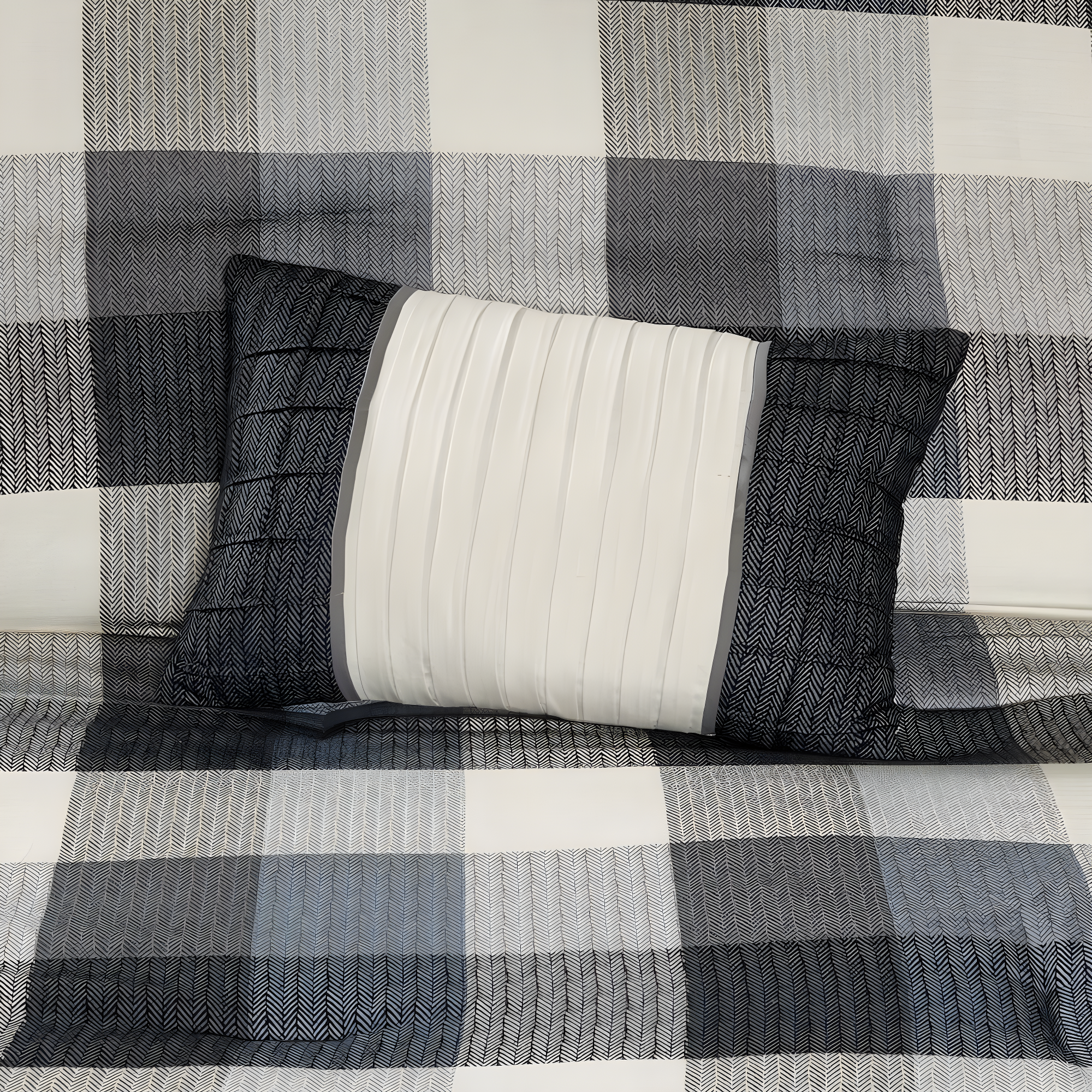 Madison Park Ridge 6 Piece Printed Herringbone Quilt Set with Throw Pillows