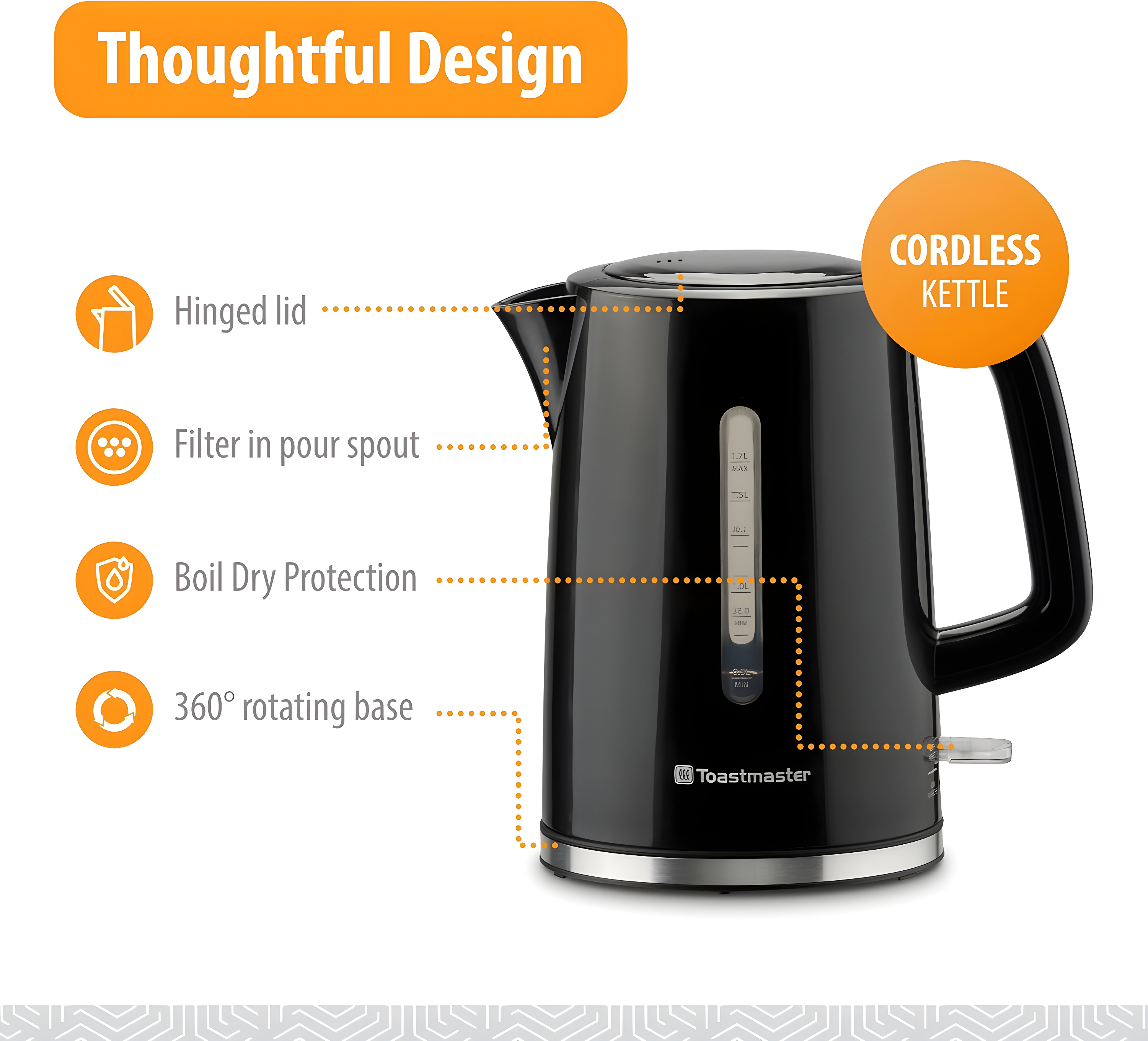Toastmaster 1.7 Quarts Plastic Electric Tea Kettle