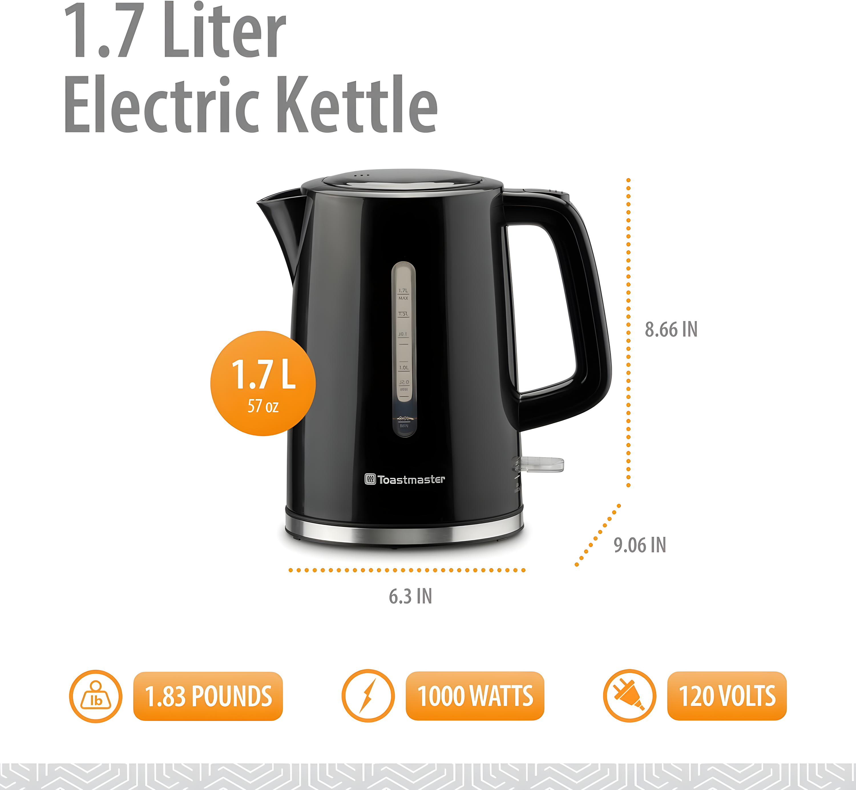 Toastmaster 1.7 Quarts Plastic Electric Tea Kettle