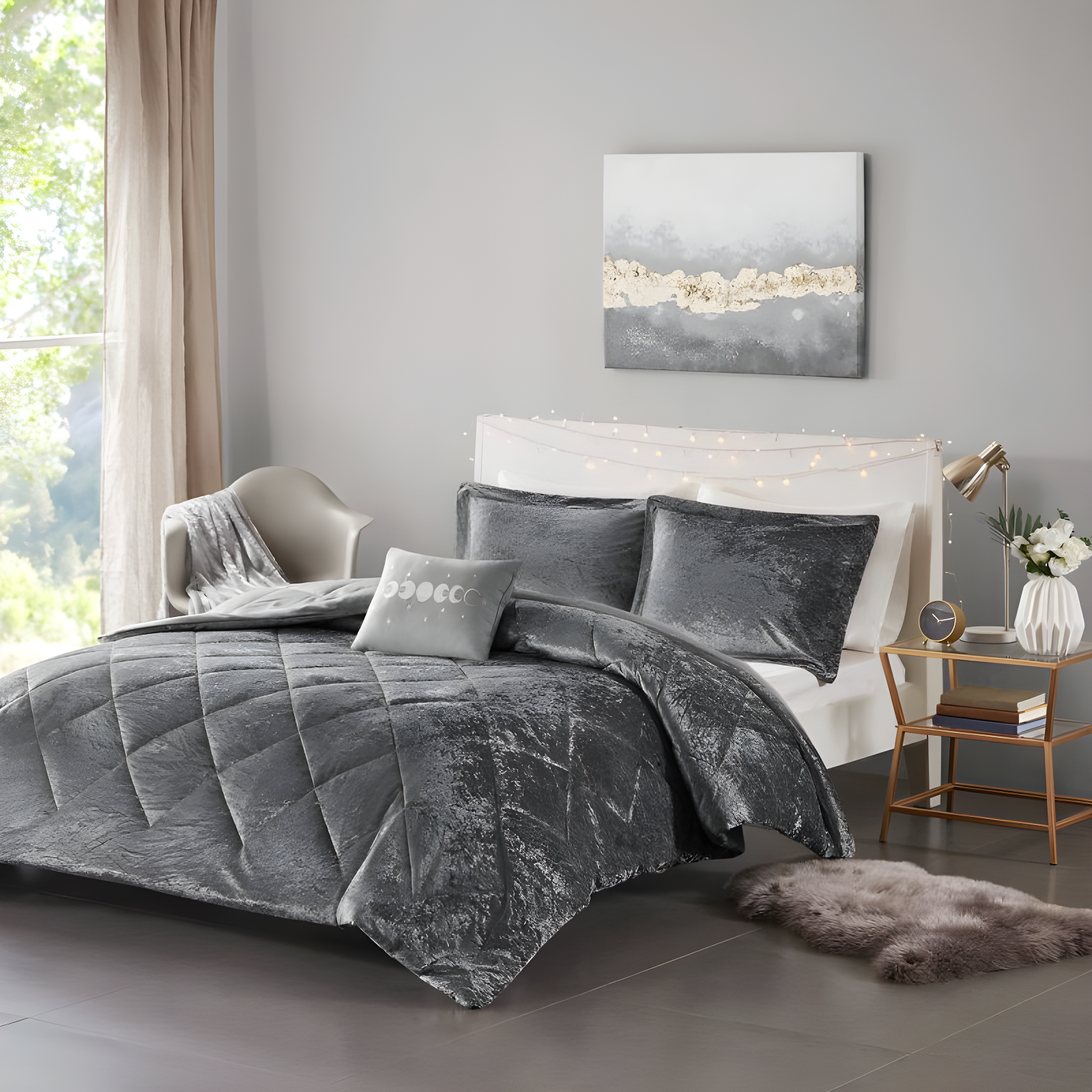 Felicia Crushed Velvet Comforter Set with Throw Pillow