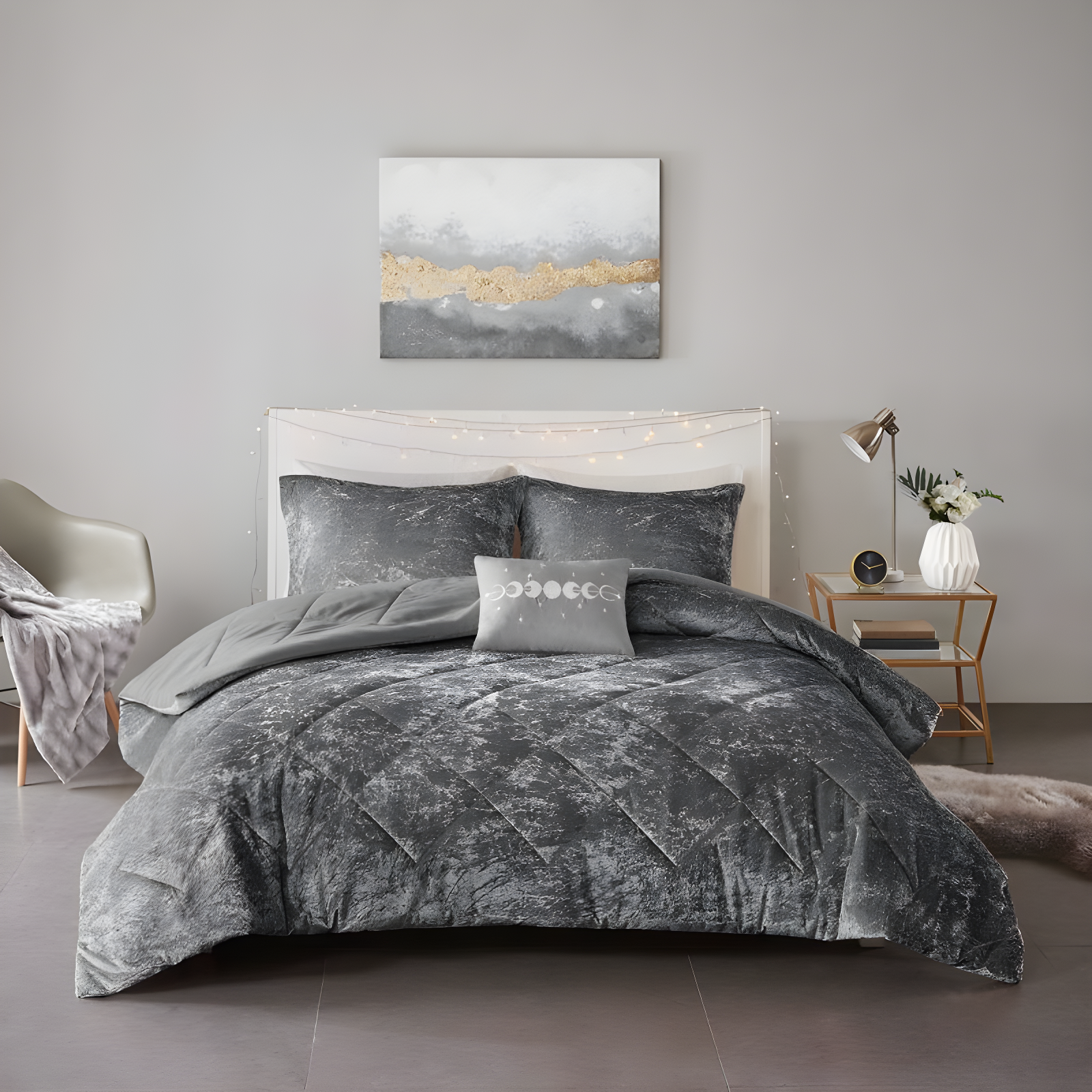 Felicia Crushed Velvet Comforter Set with Throw Pillow