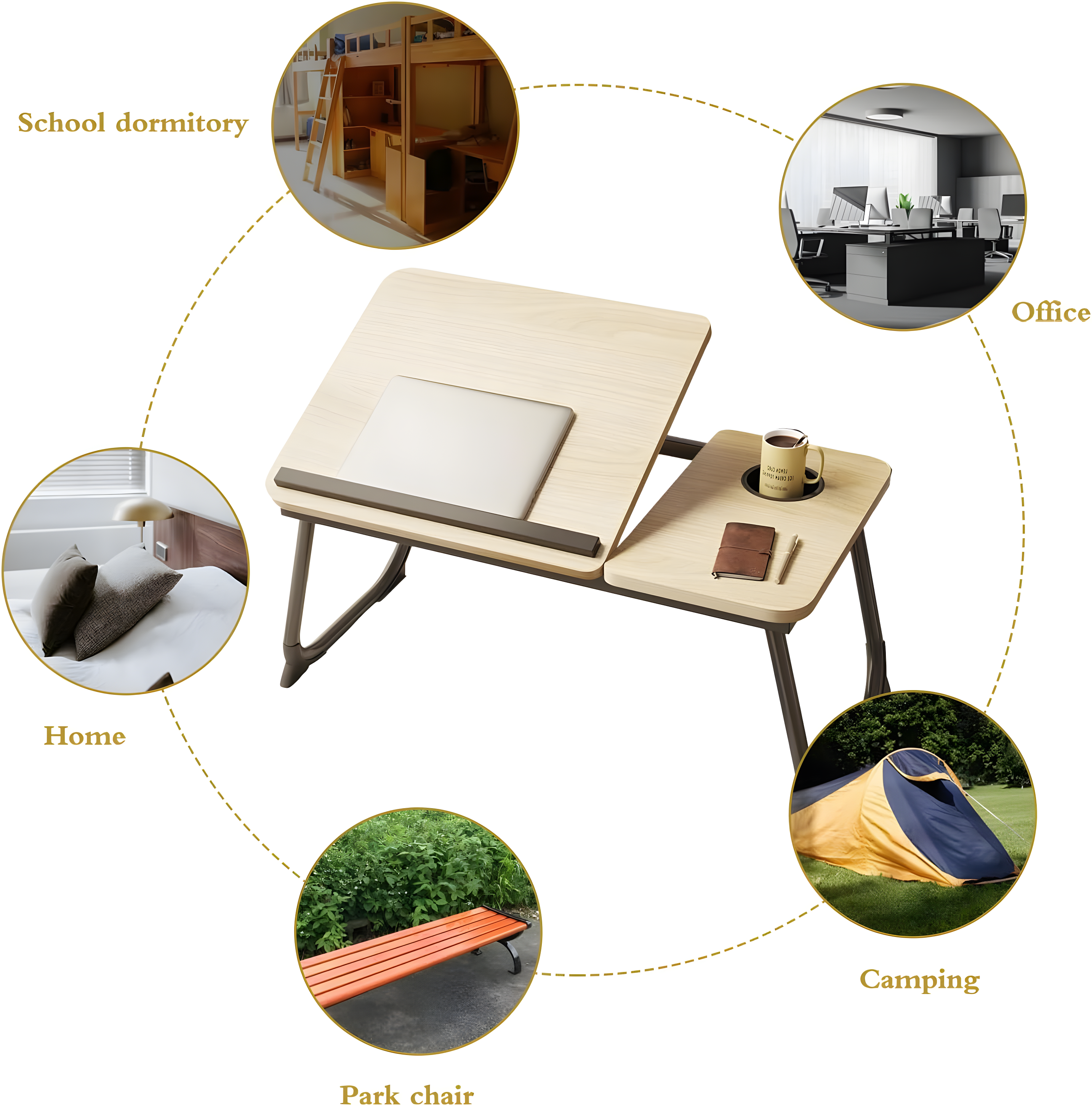 Bed Desk for Laptop, Foldable Laptop Table for Bed and Sofa, Bed Trays for Eating and Laptops with Cup Holder, 5 Levels of Adjustable Height
