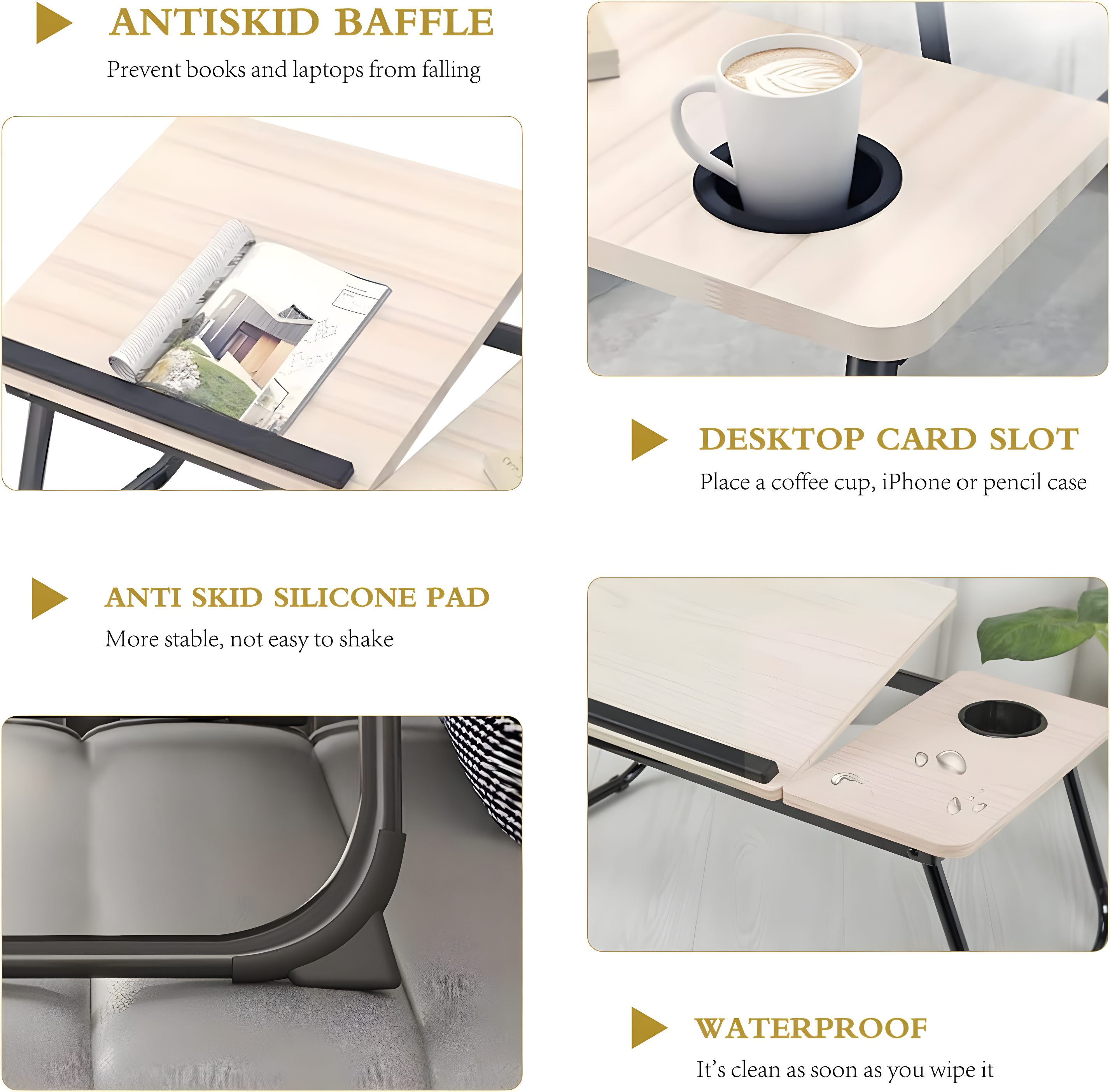 Bed Desk for Laptop, Foldable Laptop Table for Bed and Sofa, Bed Trays for Eating and Laptops with Cup Holder, 5 Levels of Adjustable Height