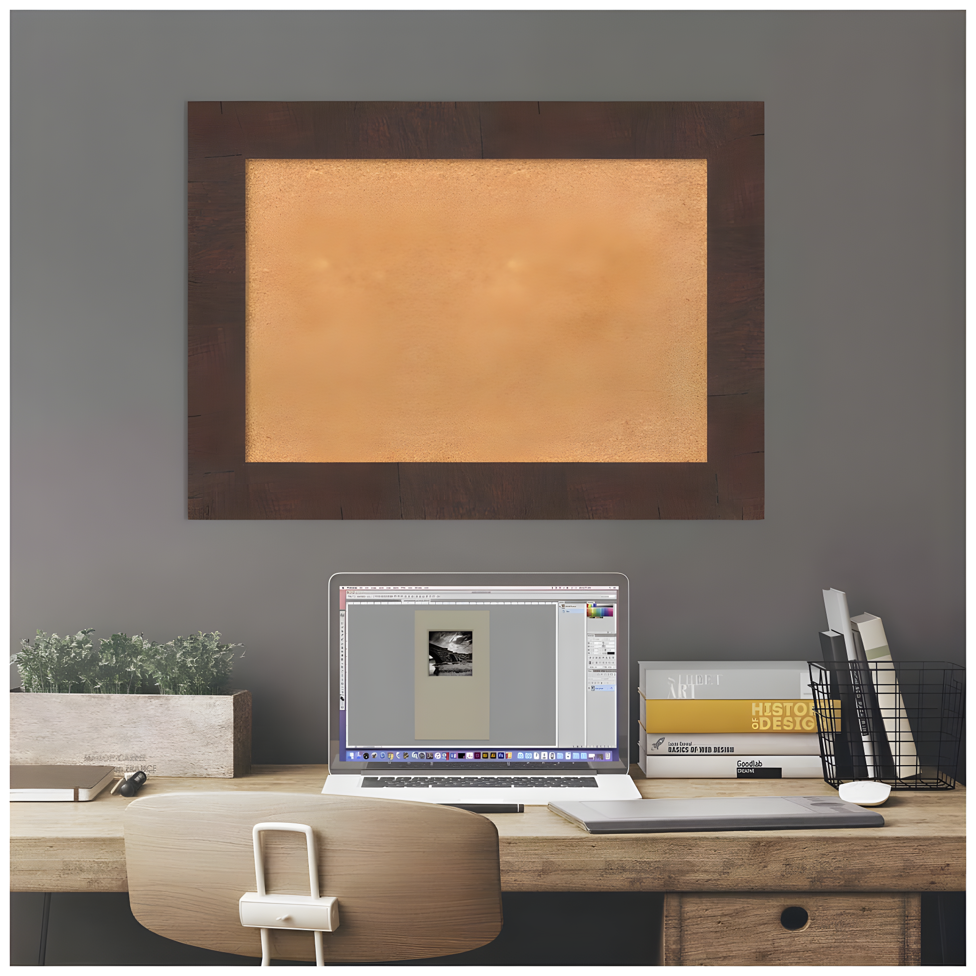 Amanti Art Natural Cork Board Framed Wildwood Brown Bulletin Board 29 in. x 21 in.