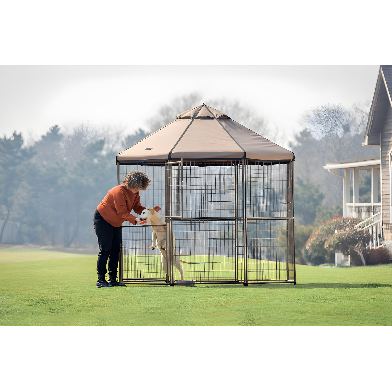 PET GAZEBO Pet Gazebo Dog Kennel Play Pen with Market Top Canopy