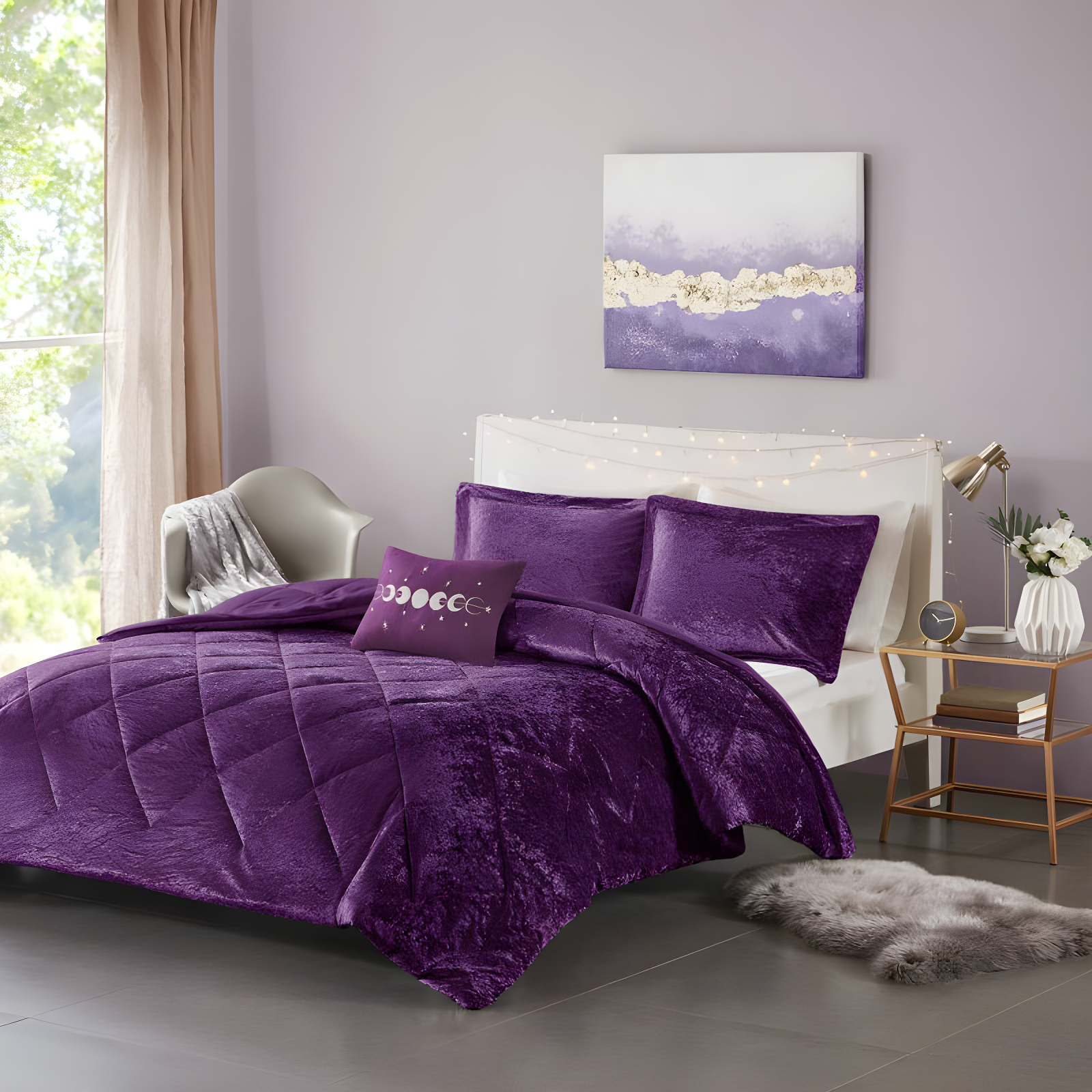Intelligent Design Felicia Crushed Velvet Comforter Set with Throw Pillow