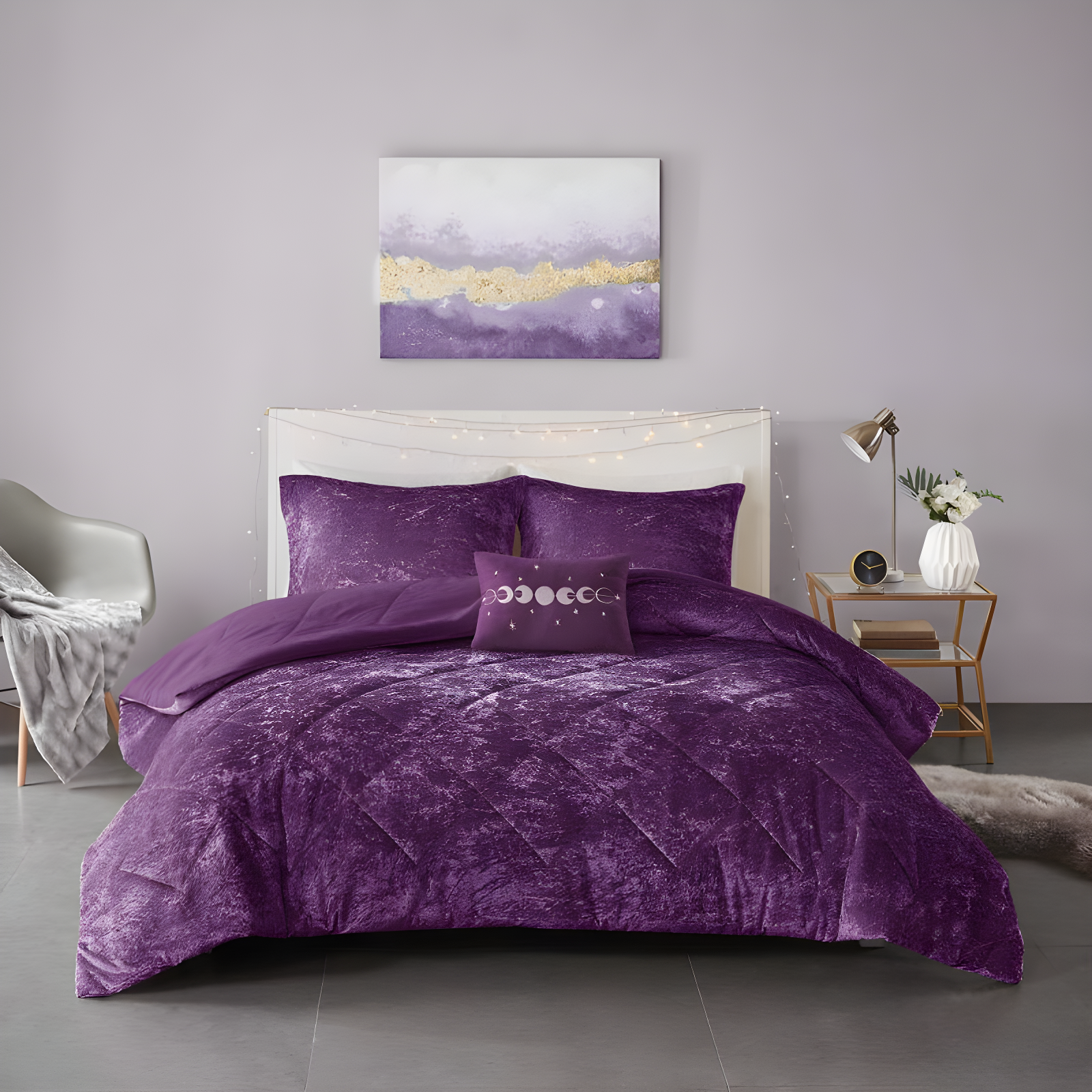 Intelligent Design Felicia Crushed Velvet Comforter Set with Throw Pillow