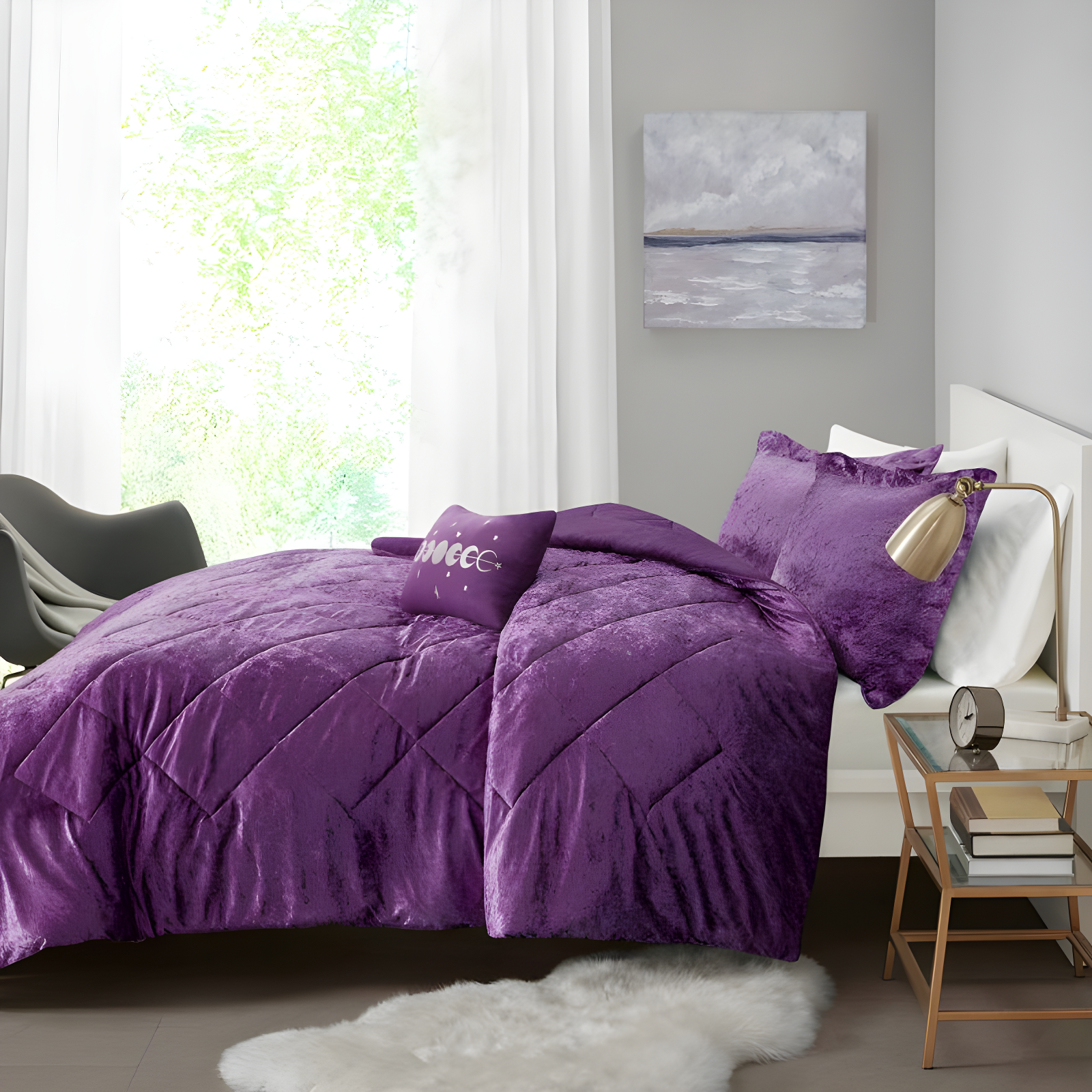 Intelligent Design Felicia Crushed Velvet Comforter Set with Throw Pillow