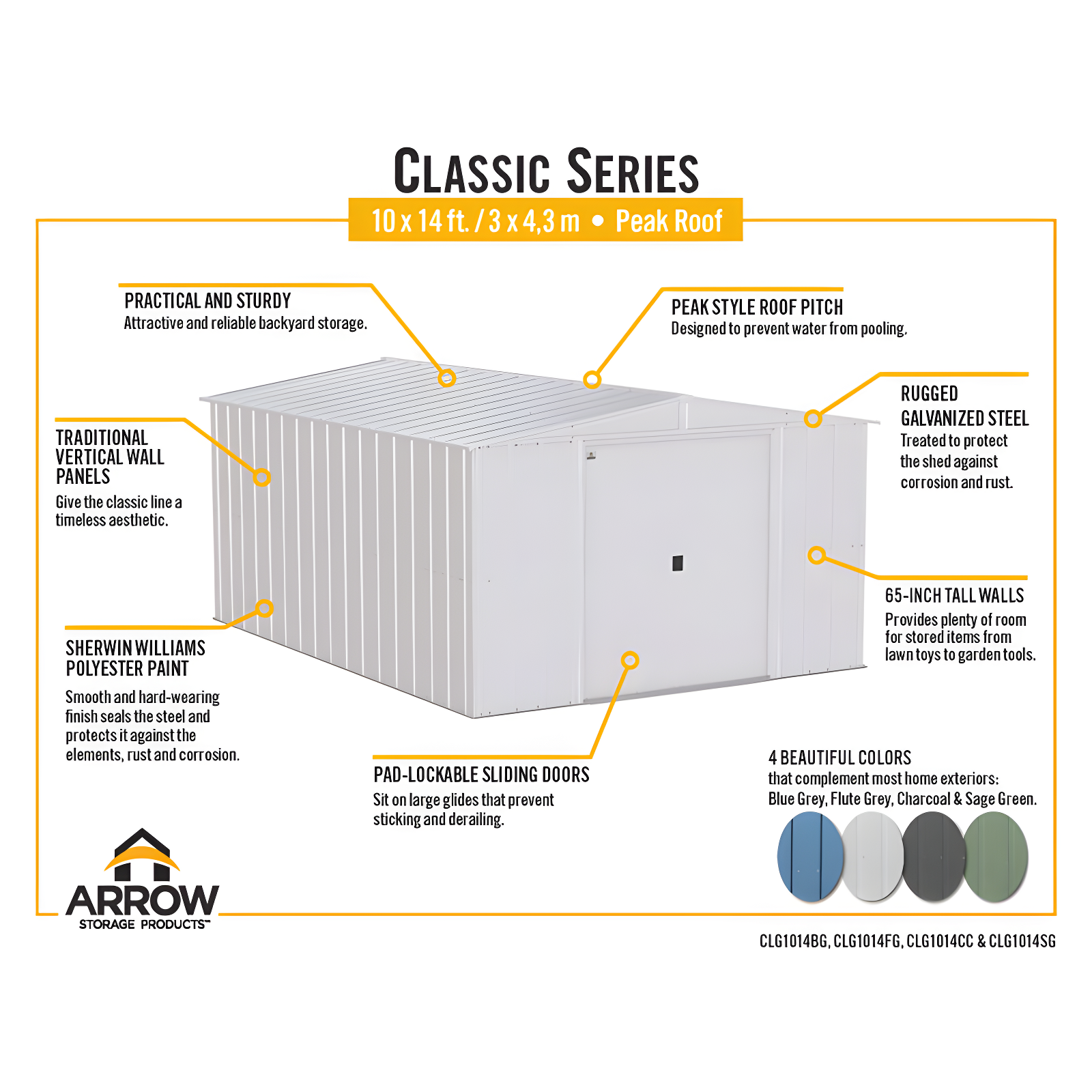 Arrow 10 ft. W x 13 ft. 5 in. D Steel Vertical Storage Shed