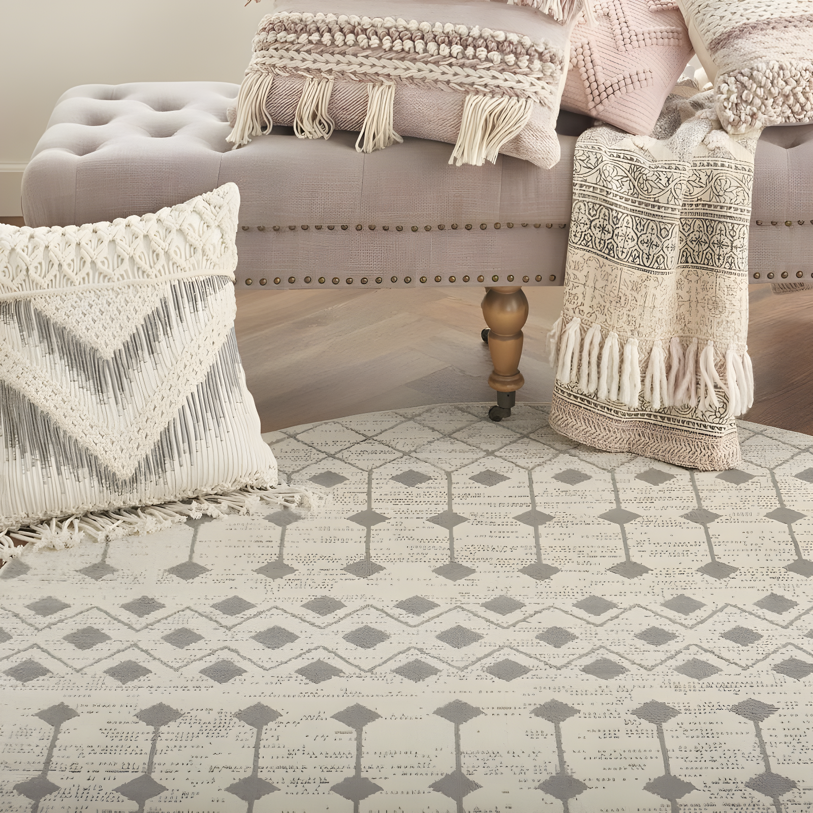 Nourison Grafix GRF37 Indoor Area Rug Ivory/Grey 5'3" x ROUND