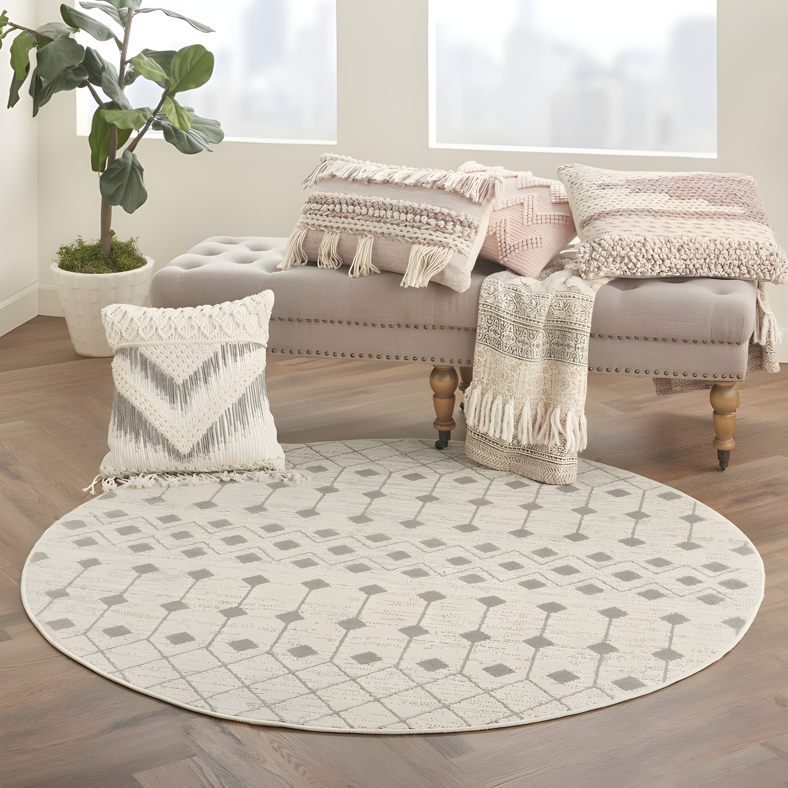 Nourison Grafix GRF37 Indoor Area Rug Ivory/Grey 5'3" x ROUND