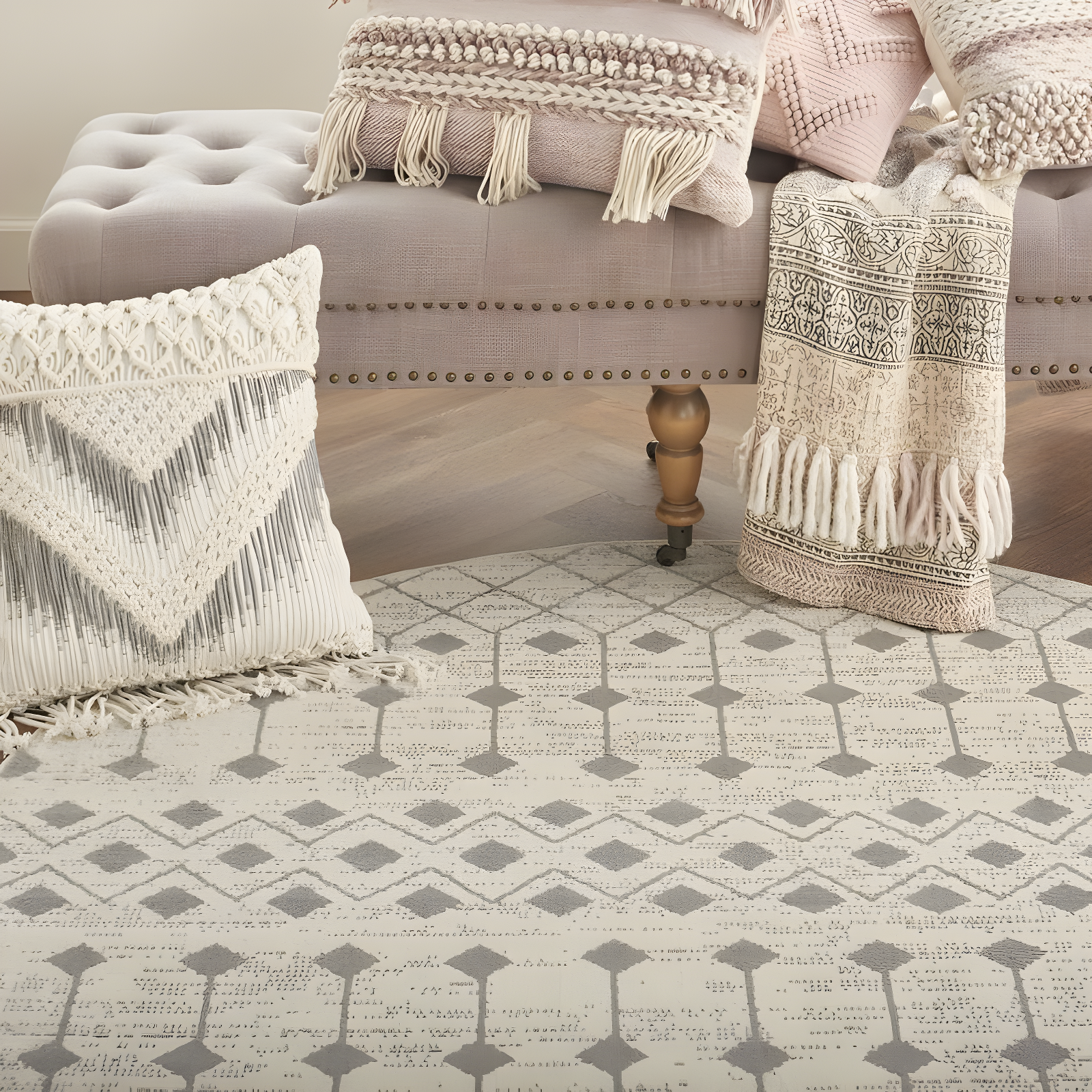 Nourison Grafix GRF37 Indoor Area Rug Ivory/Grey 5'3" x ROUND