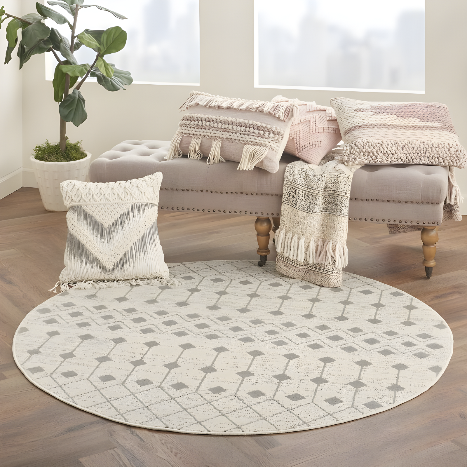 Nourison Grafix GRF37 Indoor Area Rug Ivory/Grey 5'3" x ROUND