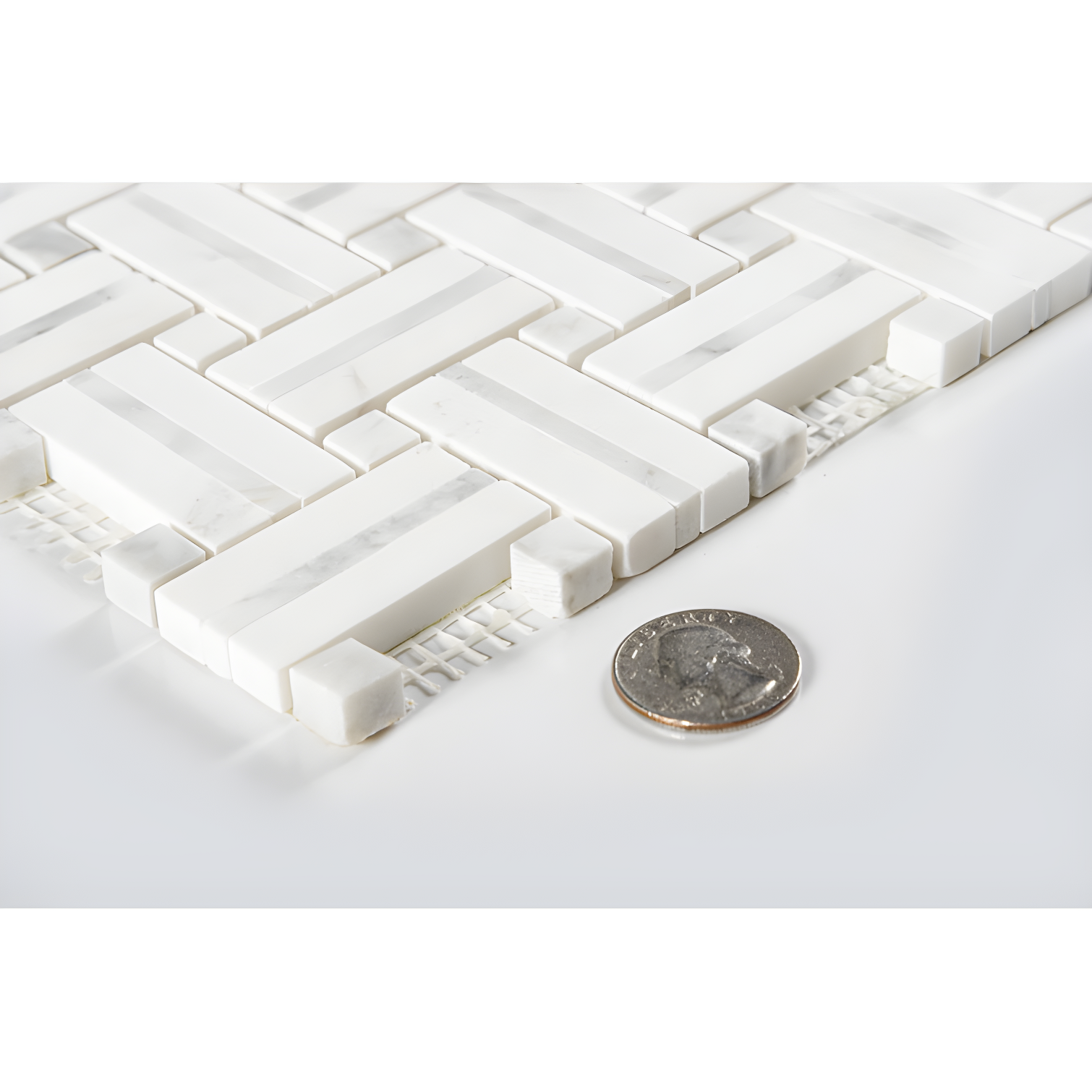 Fabrique 1" x 2" Natural Stone Marble Basketweave Kitchen Backsplash, Bathroom Mosaic Wall and Floor Tile