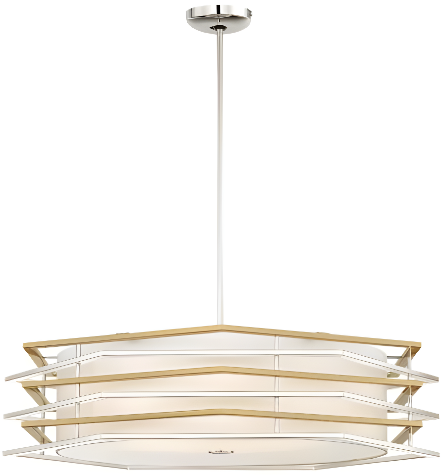 Polished Nickel and Honey Gold LED Pendant with White Linen Shade