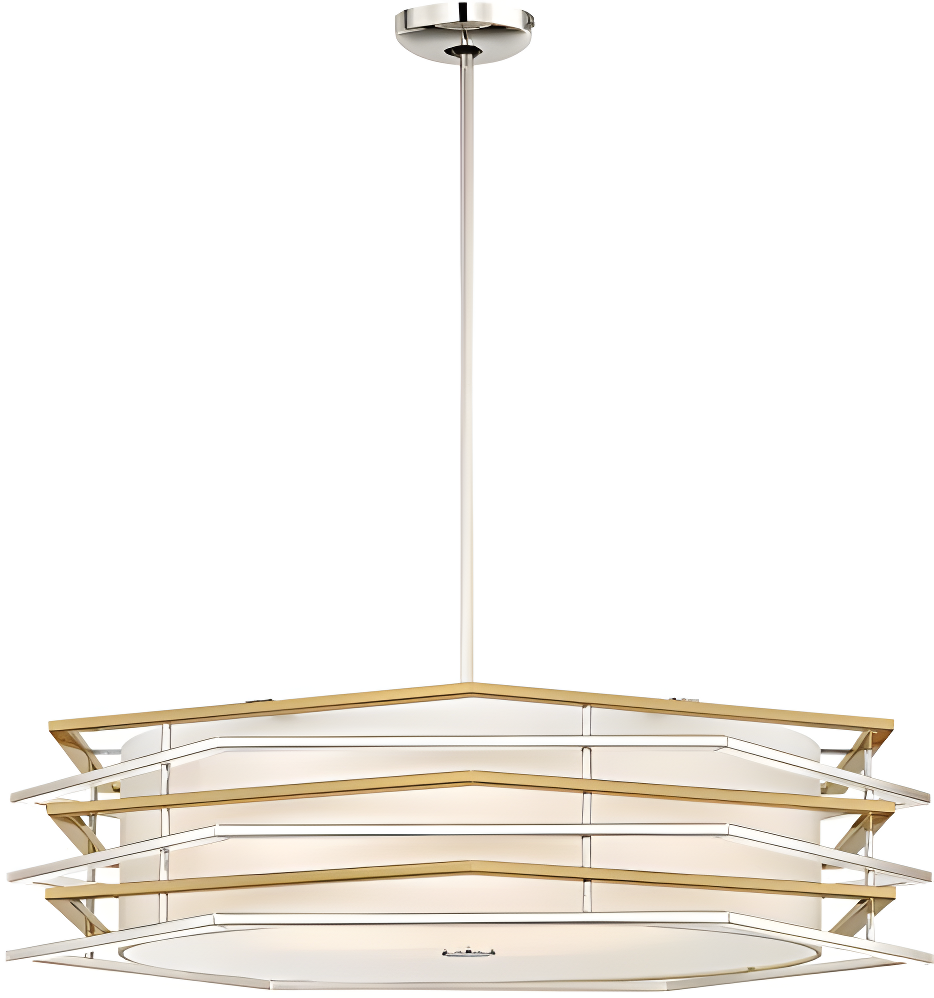 Polished Nickel and Honey Gold LED Pendant with White Linen Shade