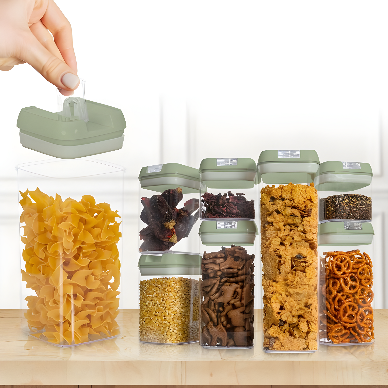Cheer Collection Airtight Food Storage Containers, Set of 7 (Olive Green)