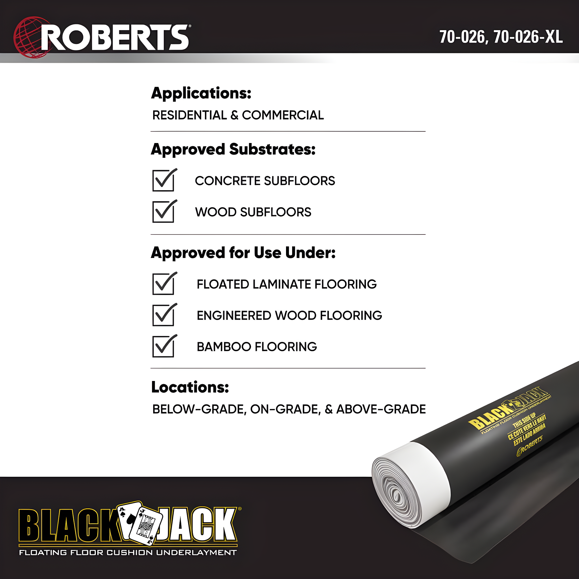 QEP ROBERTS Black Jack Underlayment - 100 sq. ft. Roll - 43" x 28' x 2.5 mm