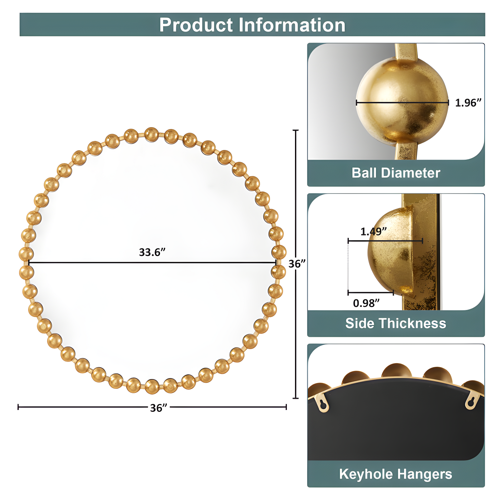 Marlowe Beaded Round Metal Wall Mirror