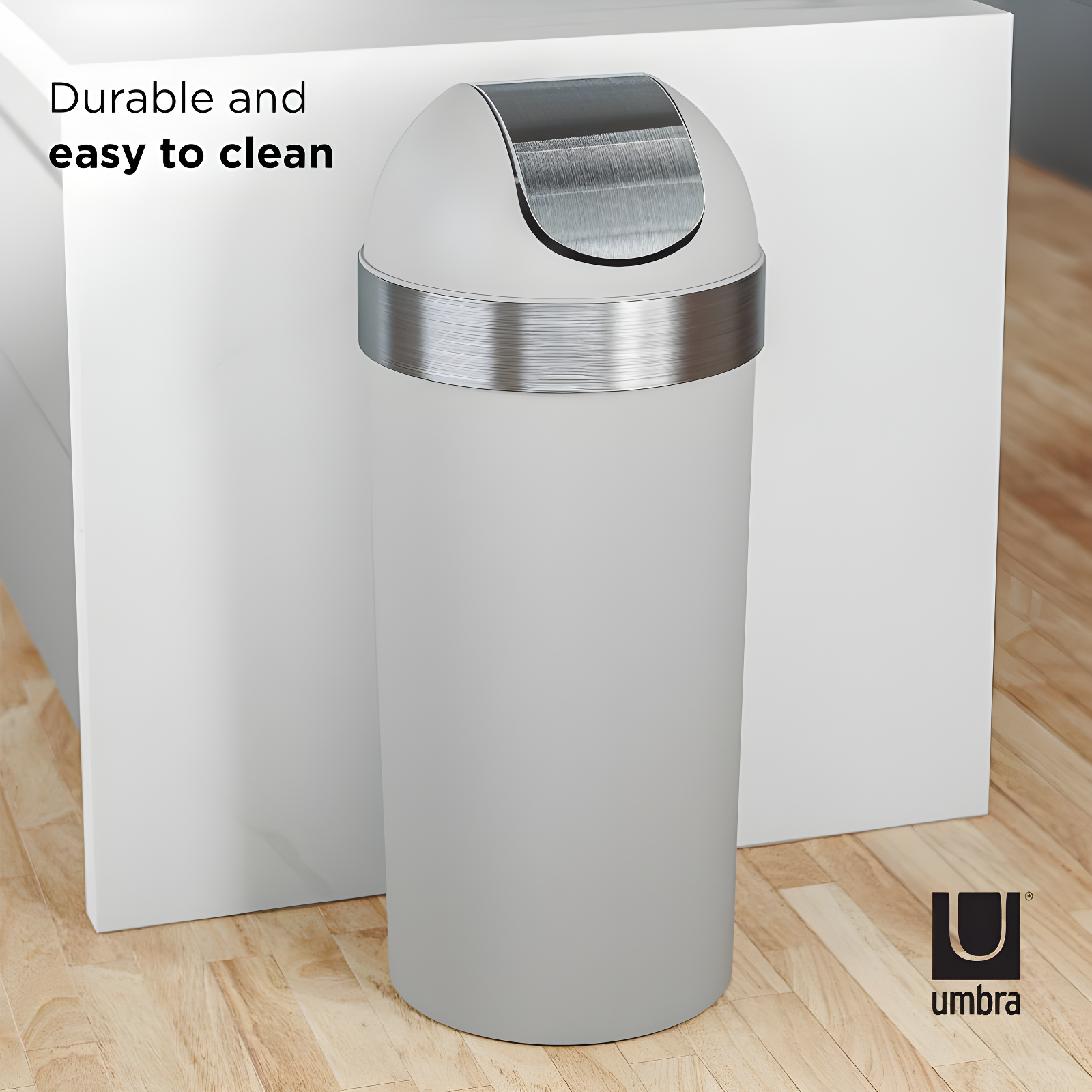 Umbra 16.5gal Venti Can Gray/Nickel: Indoor Swing-Top Trash Can, Polypropylene, 35" Height, 14.6" Width, 5.6 lbs