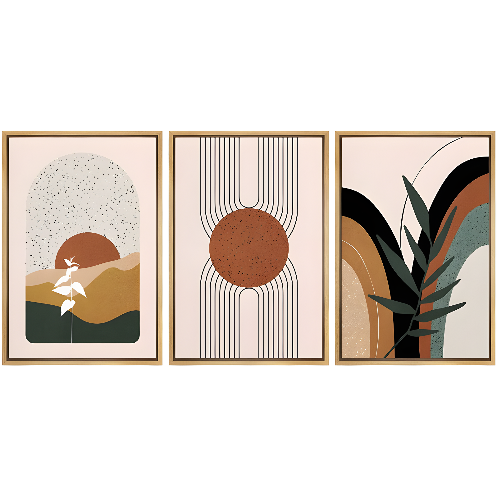Mid Century Modern Boho IDEA4WALL Framed Canvas Print Wall Art Set Geometric Tropical Landscape Abstract Shapes Illustrations Minimalism Bohemian Decorative For Living Room, Bedroom, Office - 24"X36"X3 Natural