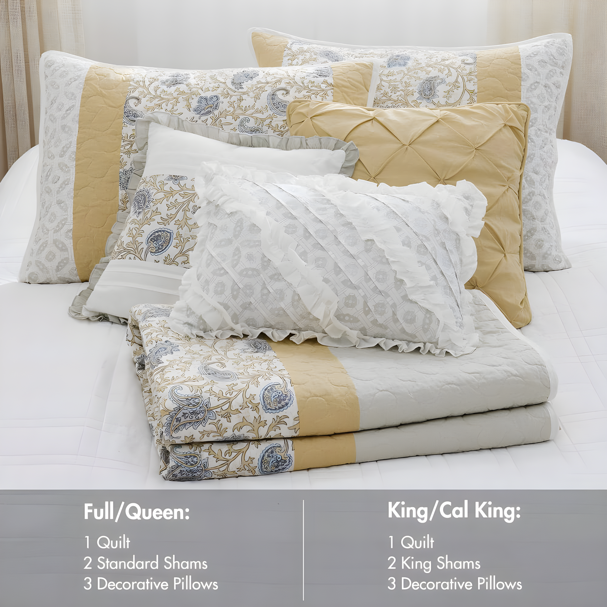 Dawn 6 Piece Cotton Percale Quilt Set with Throw Pillows
