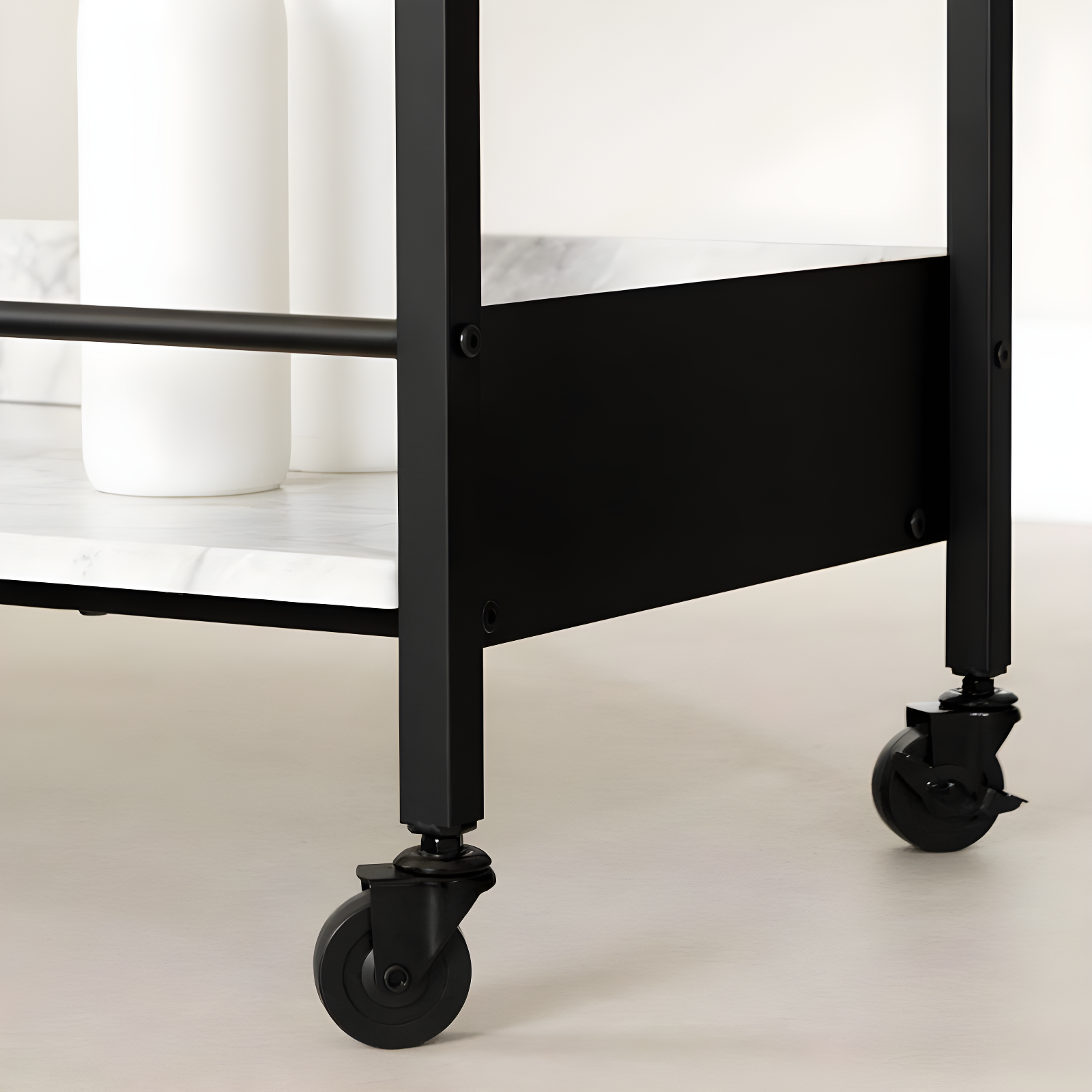 City Life Bar Cart with Wine Glass Rack Black/Faux Carrara Marble - South Shore