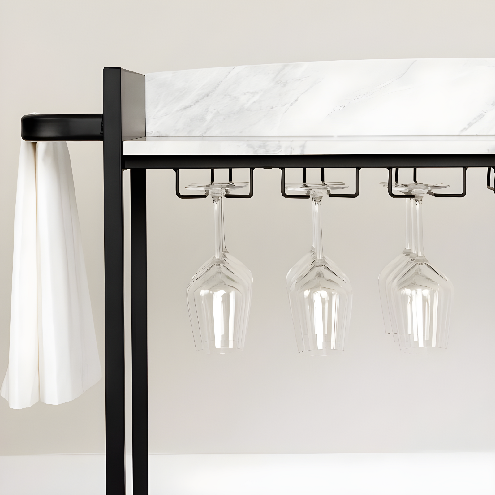 City Life Bar Cart with Wine Glass Rack Black/Faux Carrara Marble - South Shore