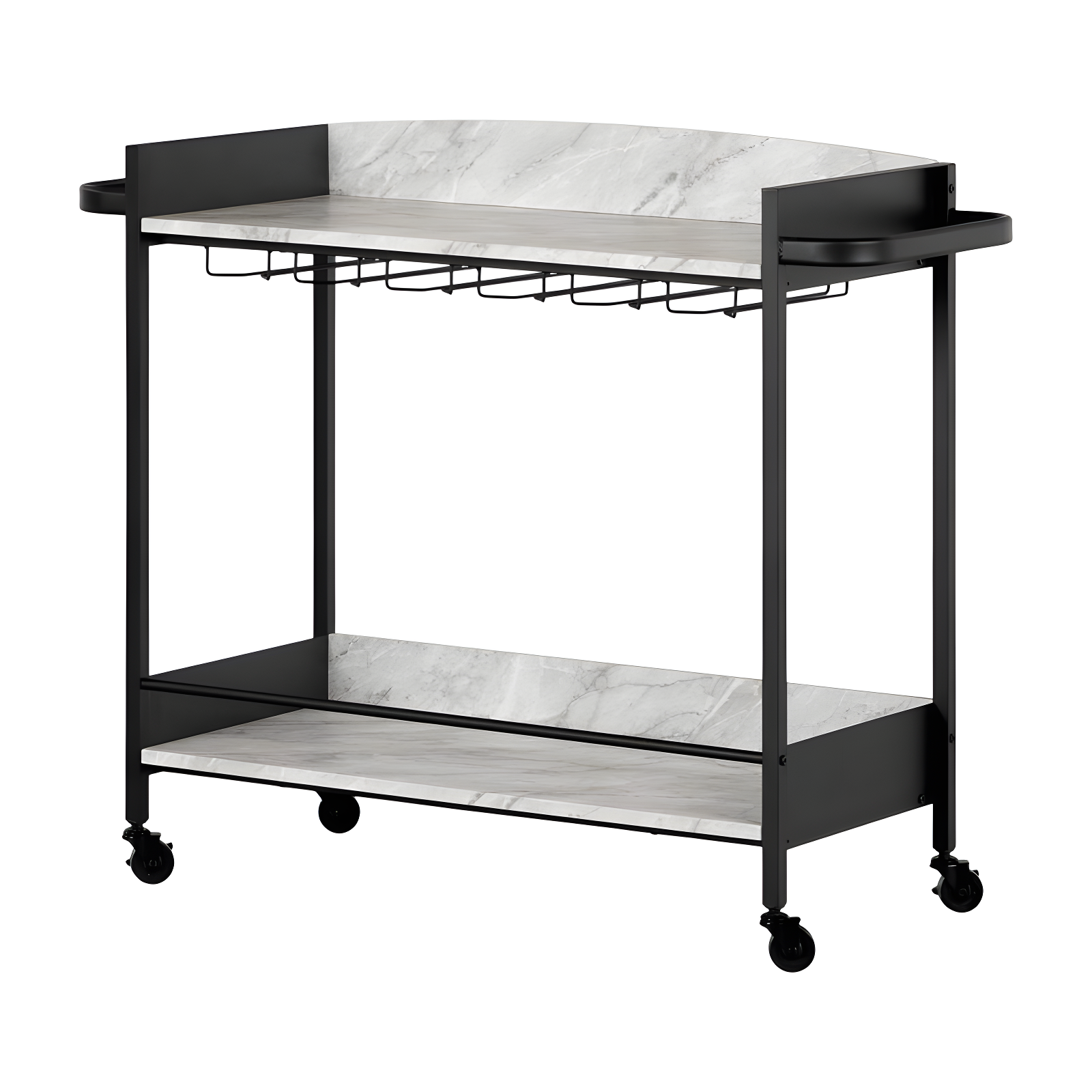 City Life Bar Cart with Wine Glass Rack Black/Faux Carrara Marble - South Shore
