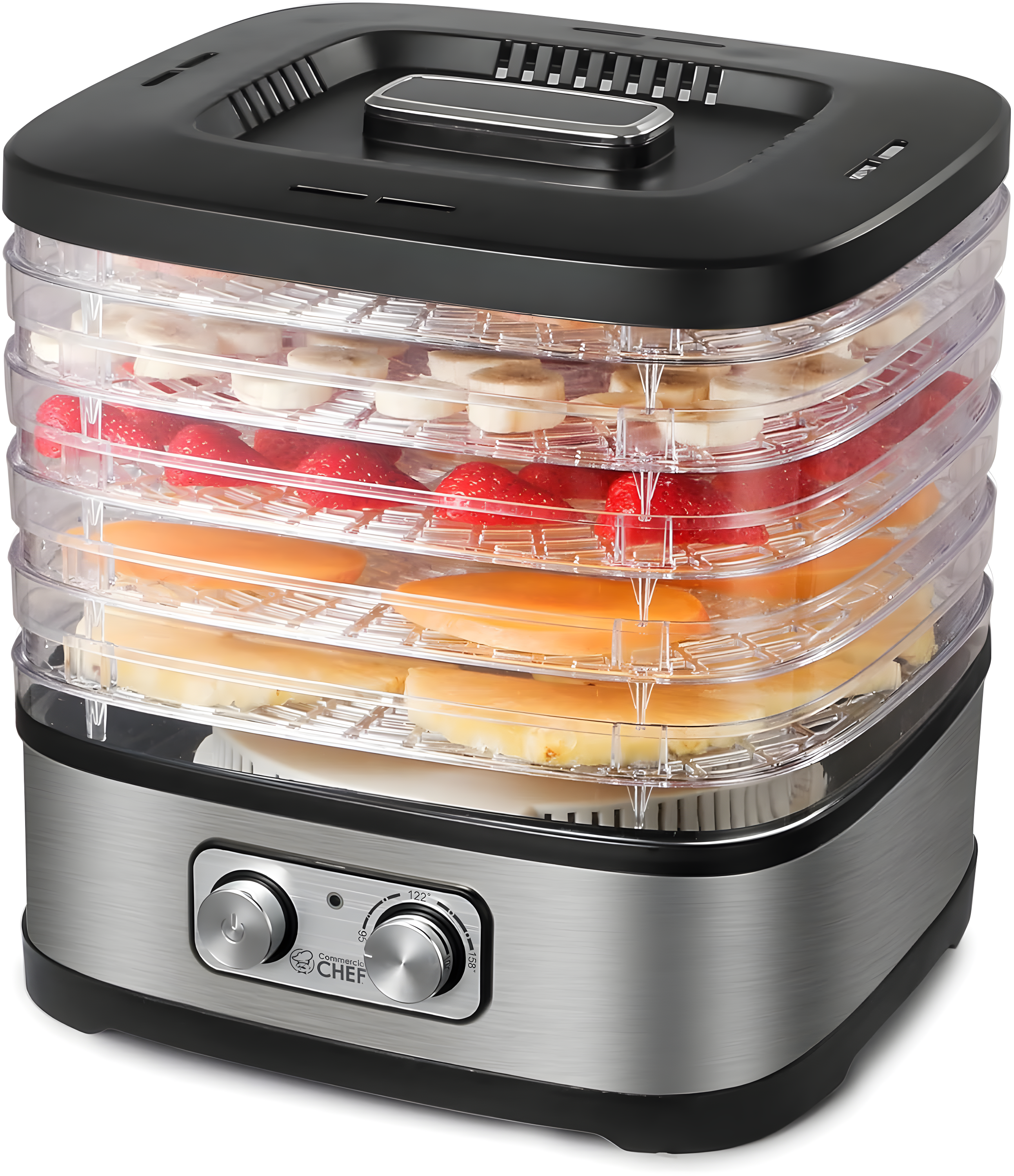 COMMERCIAL CHEF Food Dehydrator with 5 Adjustable Height Trays, Stainless Steel
