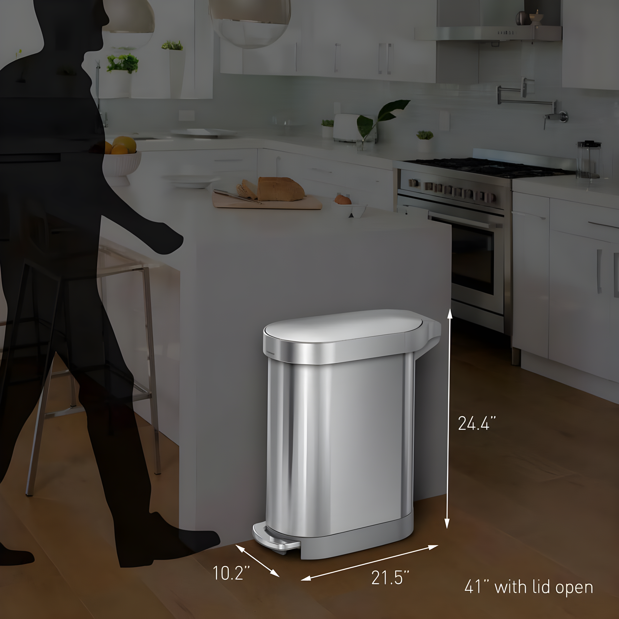 simplehuman 45 Liter / 12 Gallon Slim Hands-Free Kitchen Step Trash Can