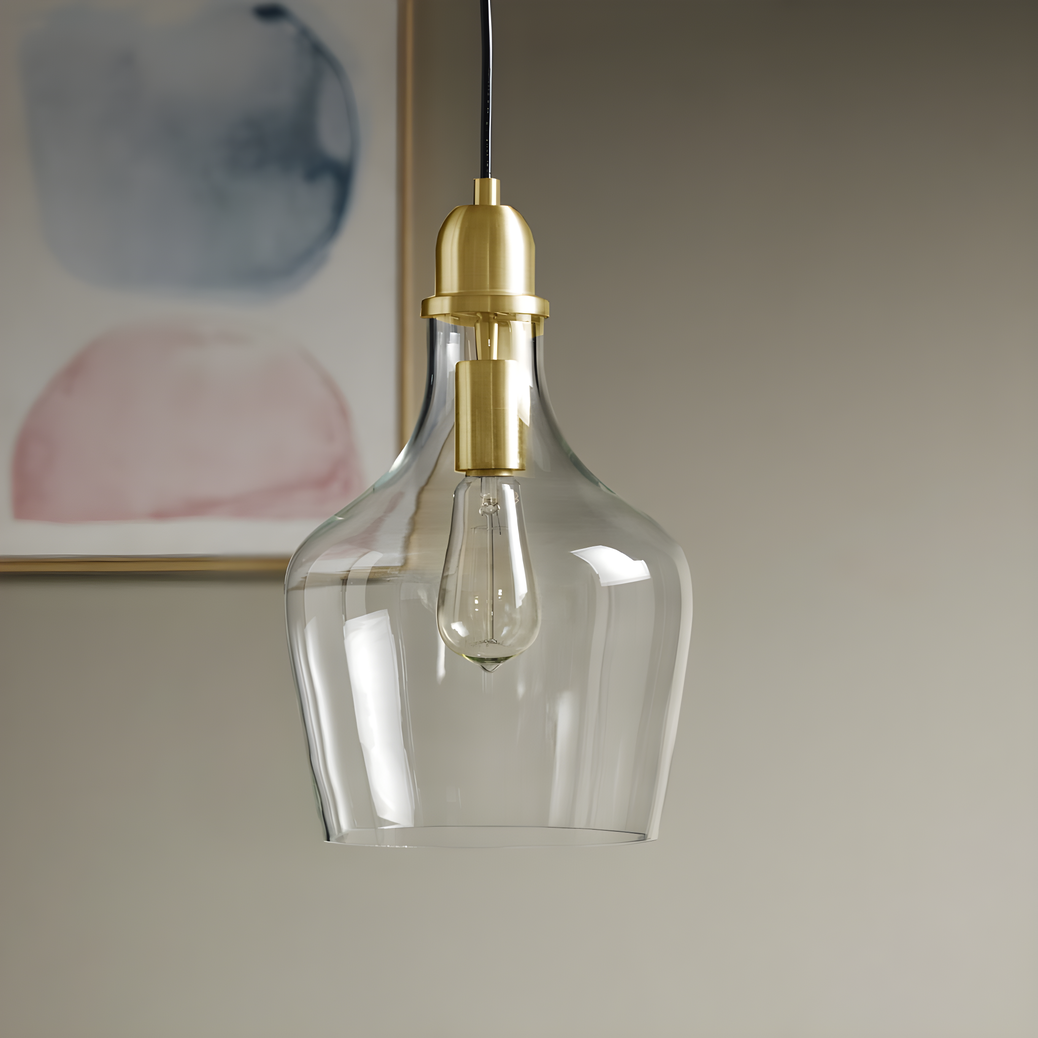Ink+Ivy 9"x95.5" Auburn Bell Shaped Hanging Glass Simple Industrial Pendant Light Gold: Modern Ceiling Fixture, 60W E26, Adjustable Height